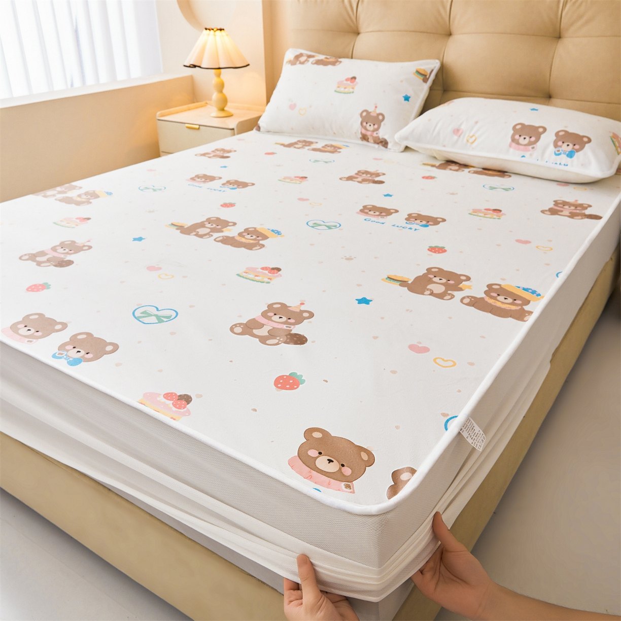 女子家纺 2026春夏新款TPU防水隔尿床护垫床笠款印花小清新卡通儿童床垫保护套 防水床笠-小伙伴