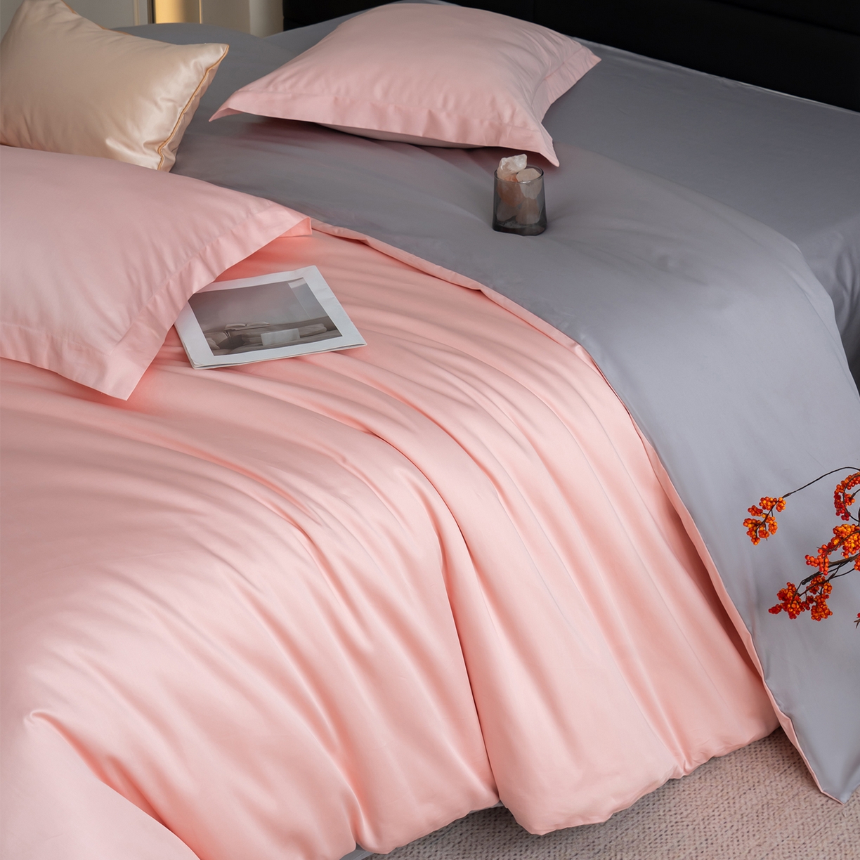 91家纺网 家纺一手货源 找家纺 凌云家纺 2026春夏新款A类100支长绒棉四件套-辉煌 礼盒装 提供买家秀  联系客服 辉煌（玉灰）