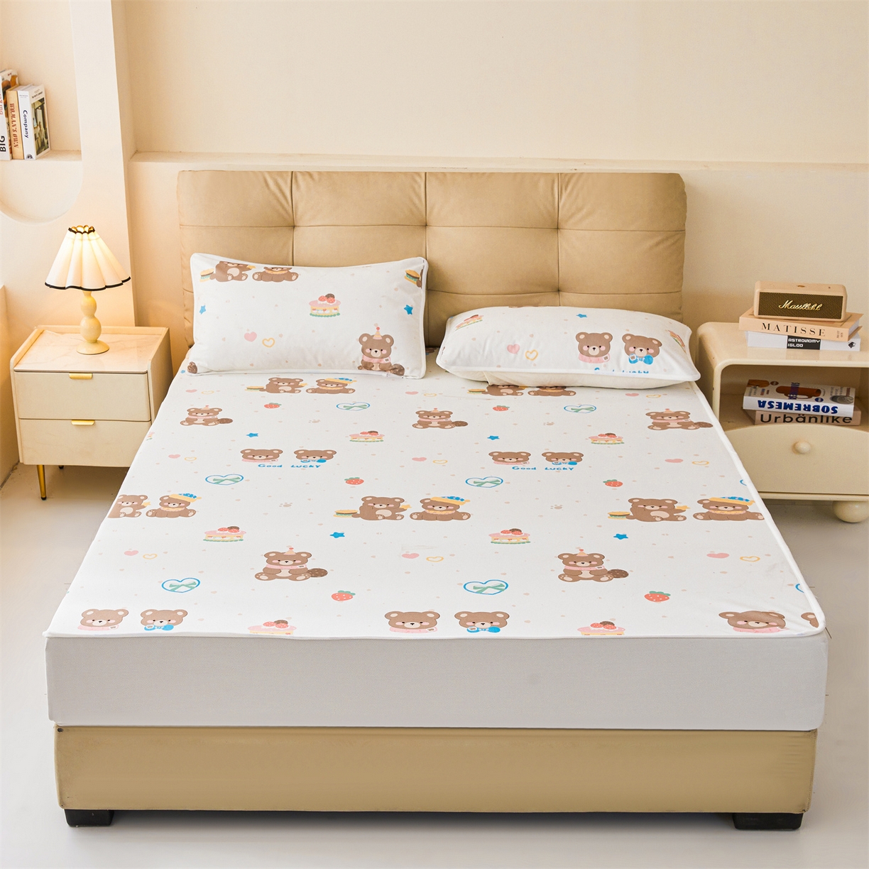 91家纺网 家纺一手货源 找家纺 女子家纺 2026春夏新款TPU防水隔尿床护垫床笠款印花小清新卡通儿童床垫保护套 防水床笠-小伙伴