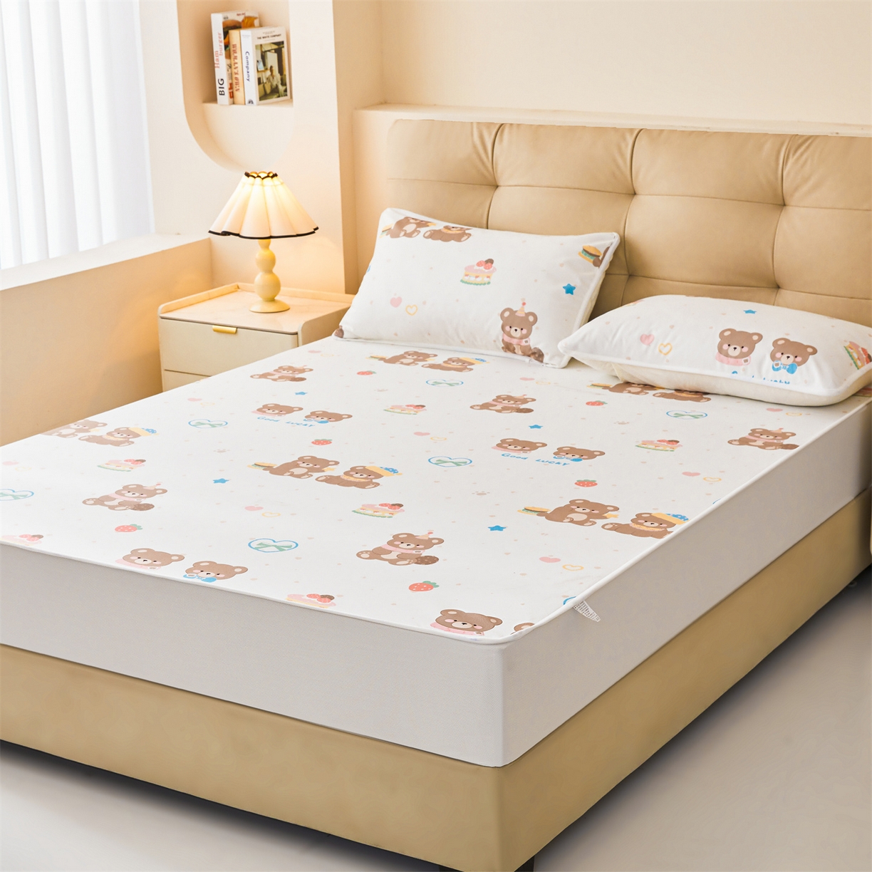 91家纺网 家纺一手货源 找家纺 女子家纺 2026春夏新款TPU防水隔尿床护垫床笠款印花小清新卡通儿童床垫保护套 防水床笠-小伙伴