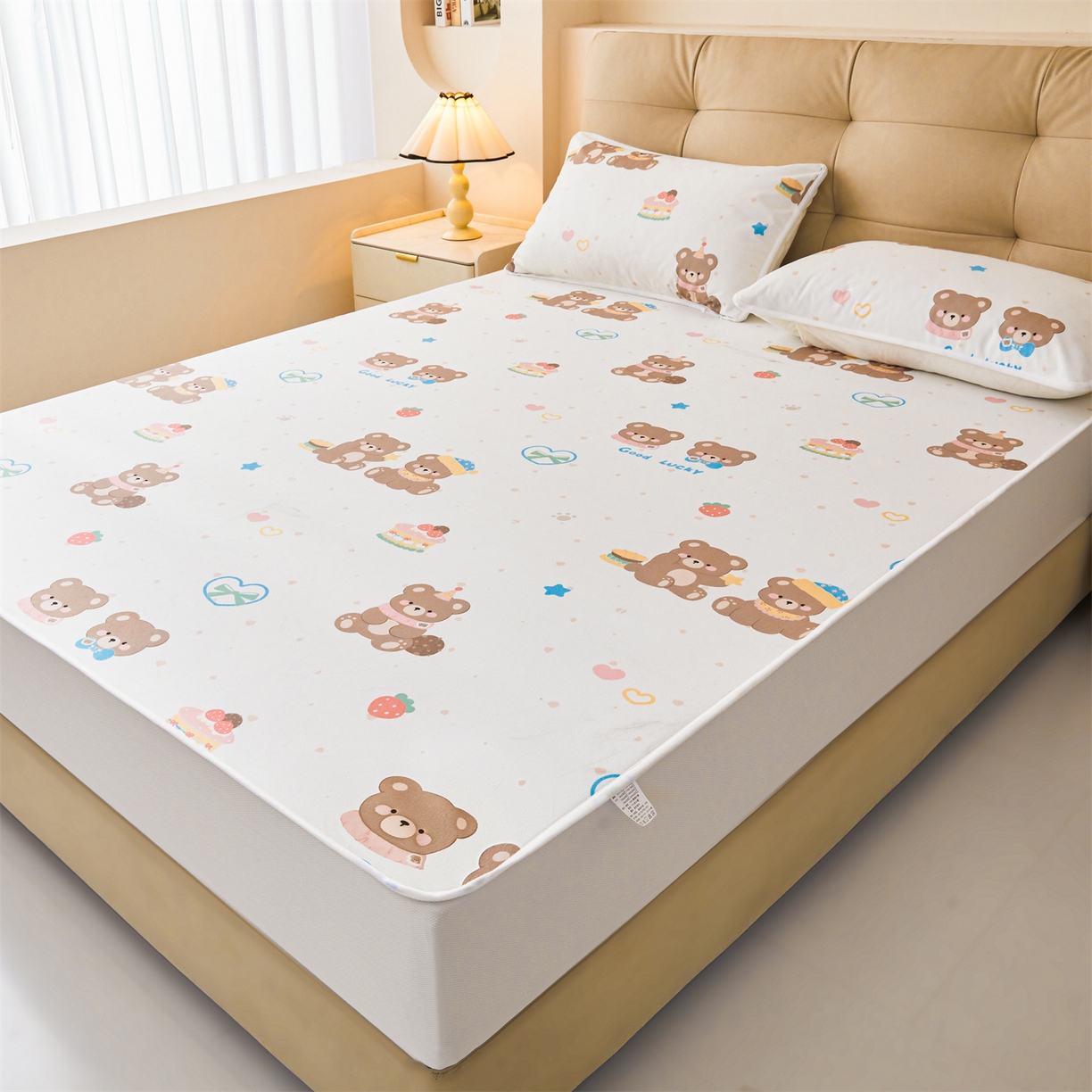 91家纺网 家纺一手货源 找家纺 女子家纺 2026春夏新款TPU防水隔尿床护垫床笠款印花小清新卡通儿童床垫保护套 防水床笠-小伙伴