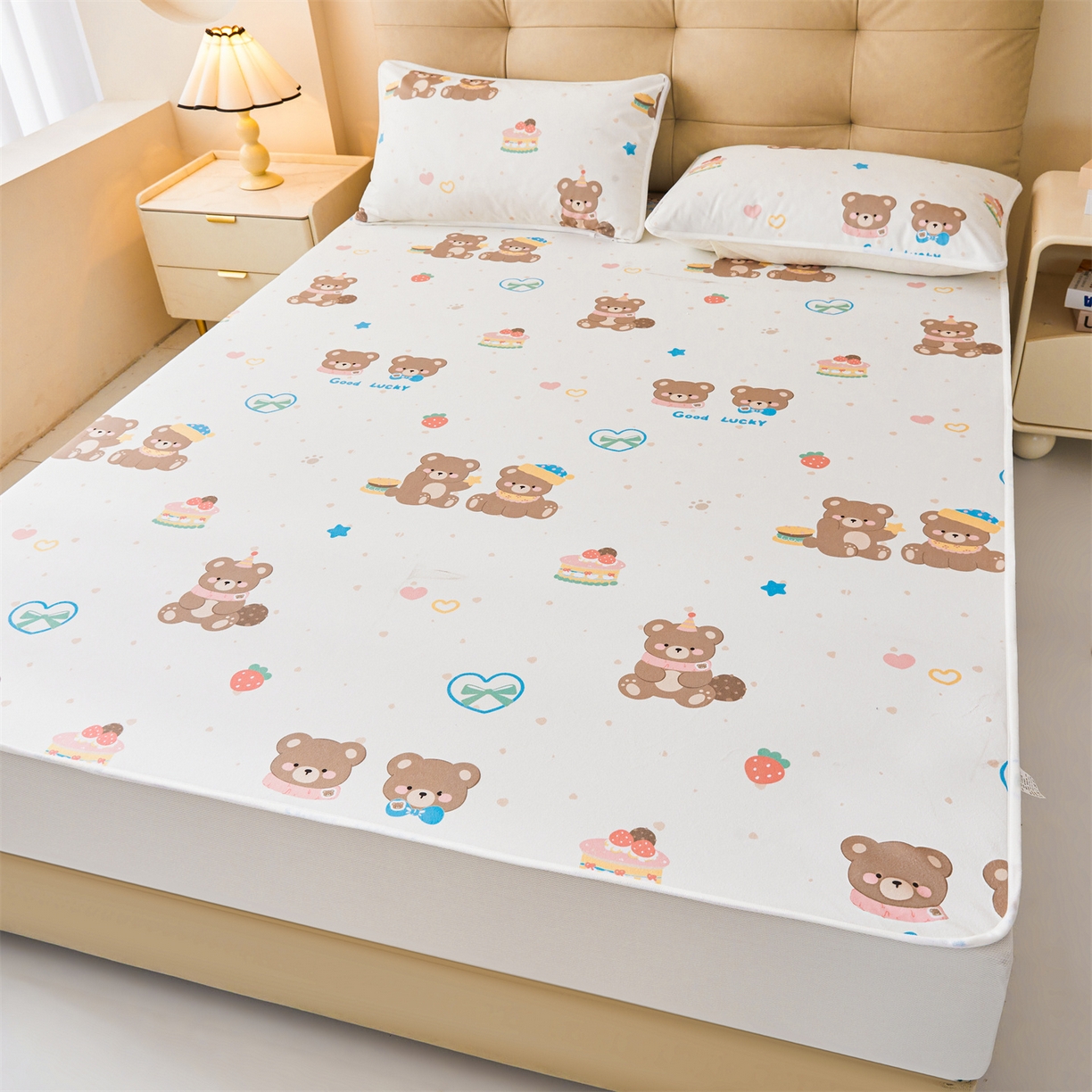 91家纺网 家纺一手货源 找家纺 女子家纺 2026春夏新款TPU防水隔尿床护垫床笠款印花小清新卡通儿童床垫保护套 防水床笠-小伙伴