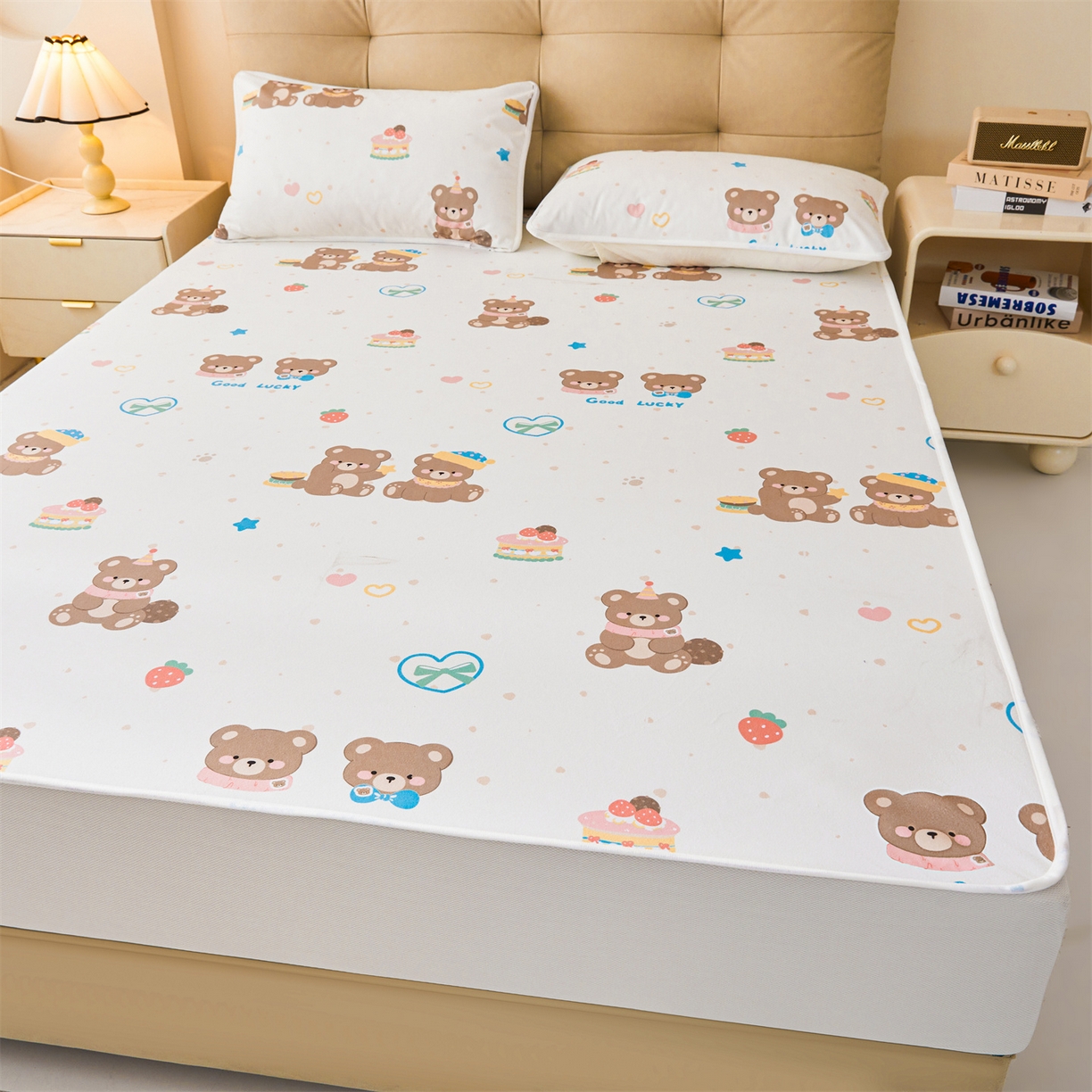 91家纺网 家纺一手货源 找家纺 女子家纺 2026春夏新款TPU防水隔尿床护垫床笠款印花小清新卡通儿童床垫保护套 防水床笠-小伙伴