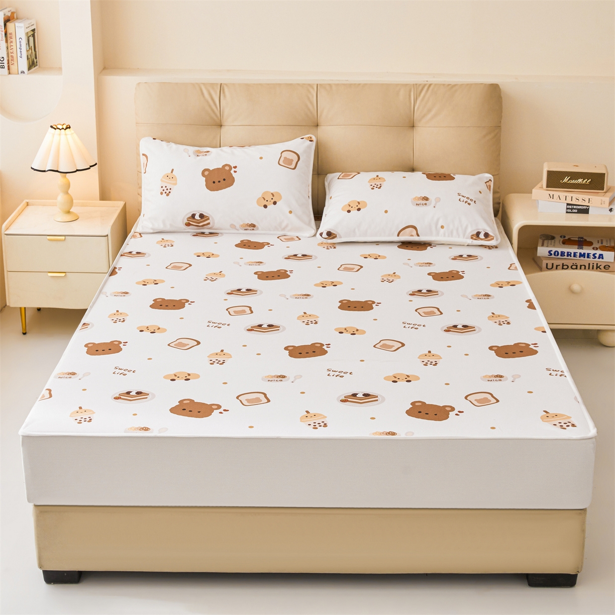 91家纺网 家纺一手货源 找家纺 女子家纺 2026春夏新款TPU防水隔尿床护垫床笠款印花小清新卡通儿童床垫保护套 防水床笠-小能派对