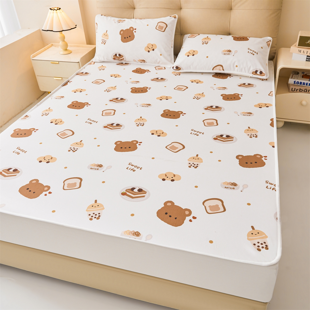 91家纺网 家纺一手货源 找家纺 女子家纺 2026春夏新款TPU防水隔尿床护垫床笠款印花小清新卡通儿童床垫保护套 防水床笠-小能派对