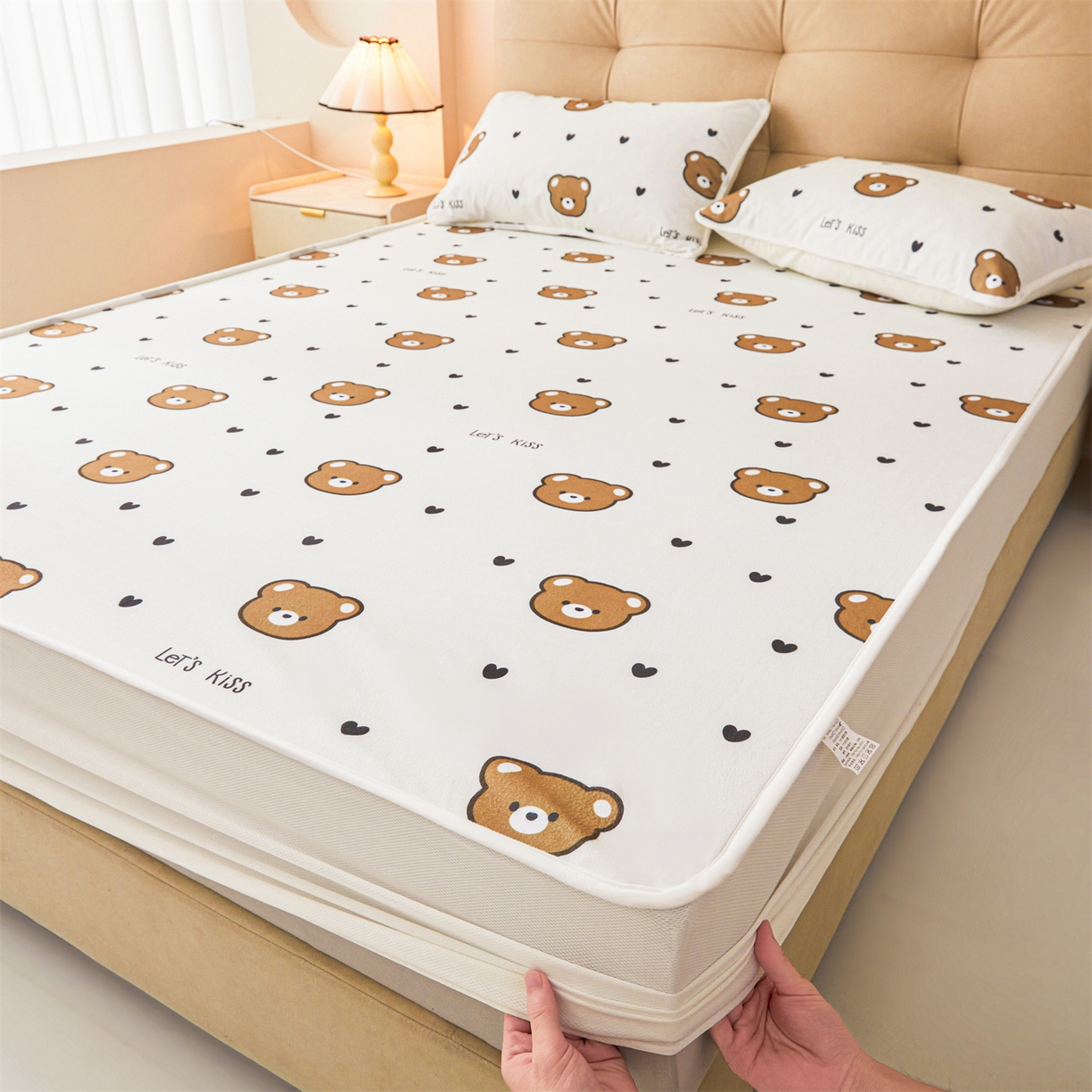 女子家纺 2026春夏新款TPU防水隔尿床护垫床笠款印花小清新卡通儿童床垫保护套 防水床笠-小熊派对