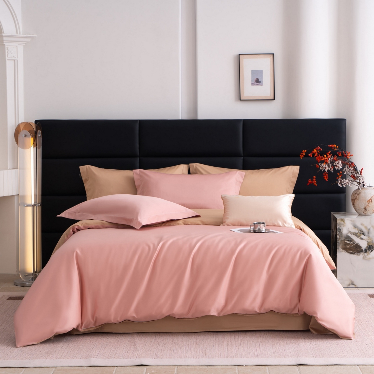 91家纺网 家纺一手货源 找家纺 凌云家纺 2026春夏新款A类100支长绒棉四件套-辉煌 礼盒装 提供买家秀  联系客服 辉煌（豆沙粉金）