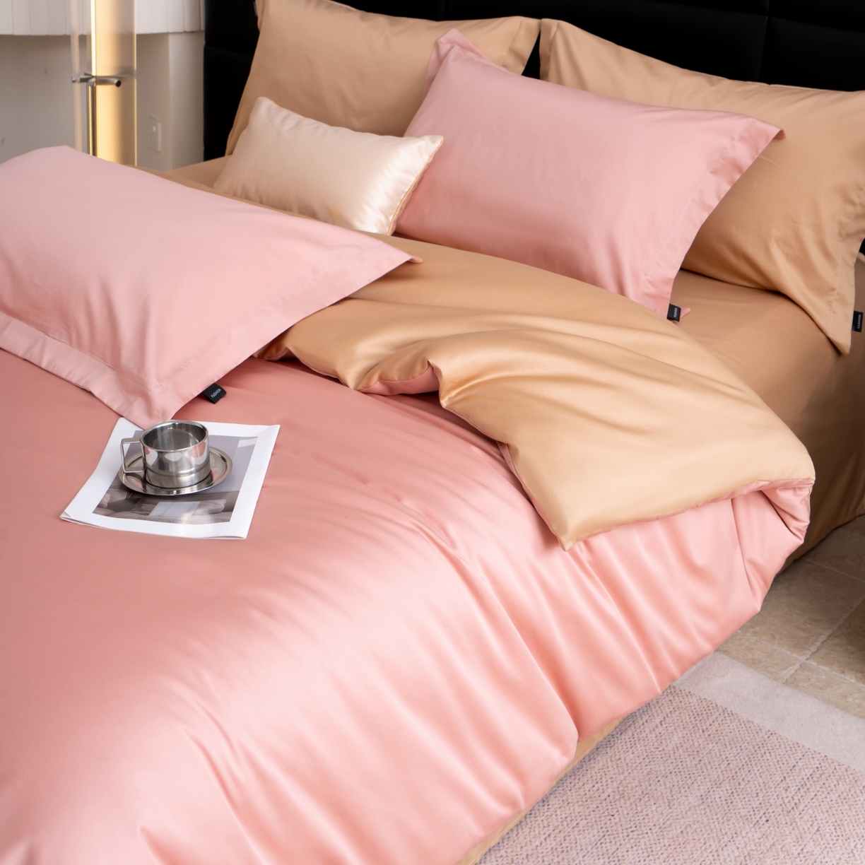 91家纺网 家纺一手货源 找家纺 凌云家纺 2026春夏新款A类100支长绒棉四件套-辉煌 礼盒装 提供买家秀  联系客服 辉煌（豆沙粉金）