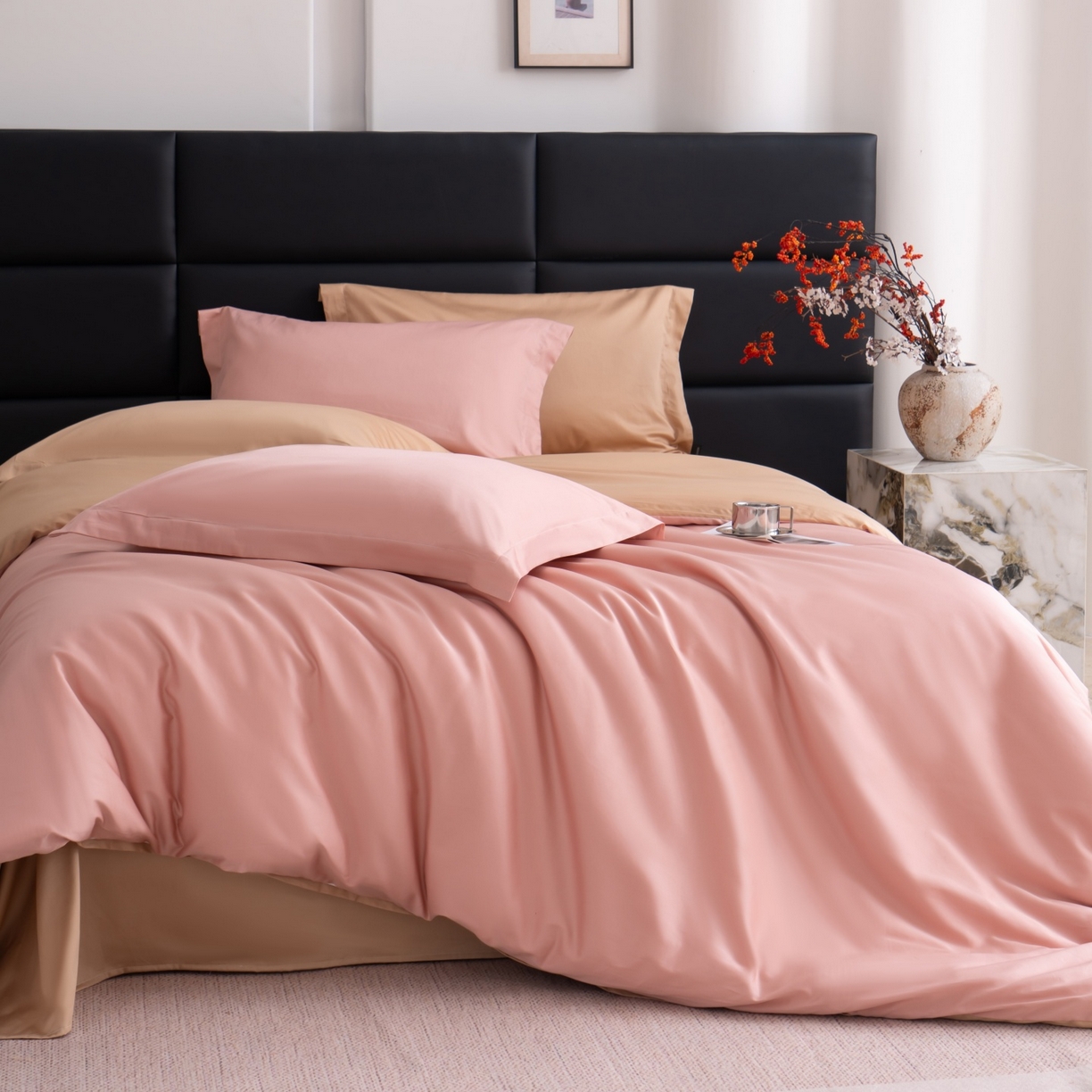 91家纺网 家纺一手货源 找家纺 凌云家纺 2026春夏新款A类100支长绒棉四件套-辉煌 礼盒装 提供买家秀  联系客服 辉煌（豆沙粉金）