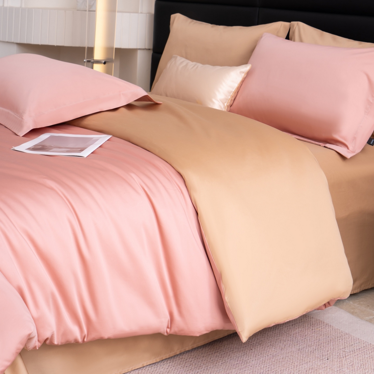 91家纺网 家纺一手货源 找家纺 凌云家纺 2026春夏新款A类100支长绒棉四件套-辉煌 礼盒装 提供买家秀  联系客服 辉煌（豆沙粉金）