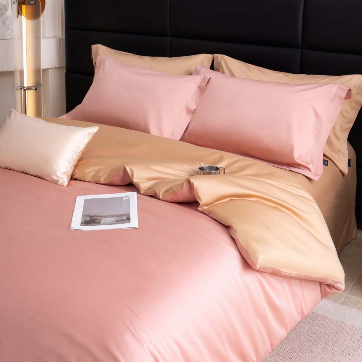 91家纺网 家纺一手货源 找家纺 凌云家纺 2026春夏新款A类100支长绒棉四件套-辉煌 礼盒装 提供买家秀  联系客服 辉煌（豆沙粉金）