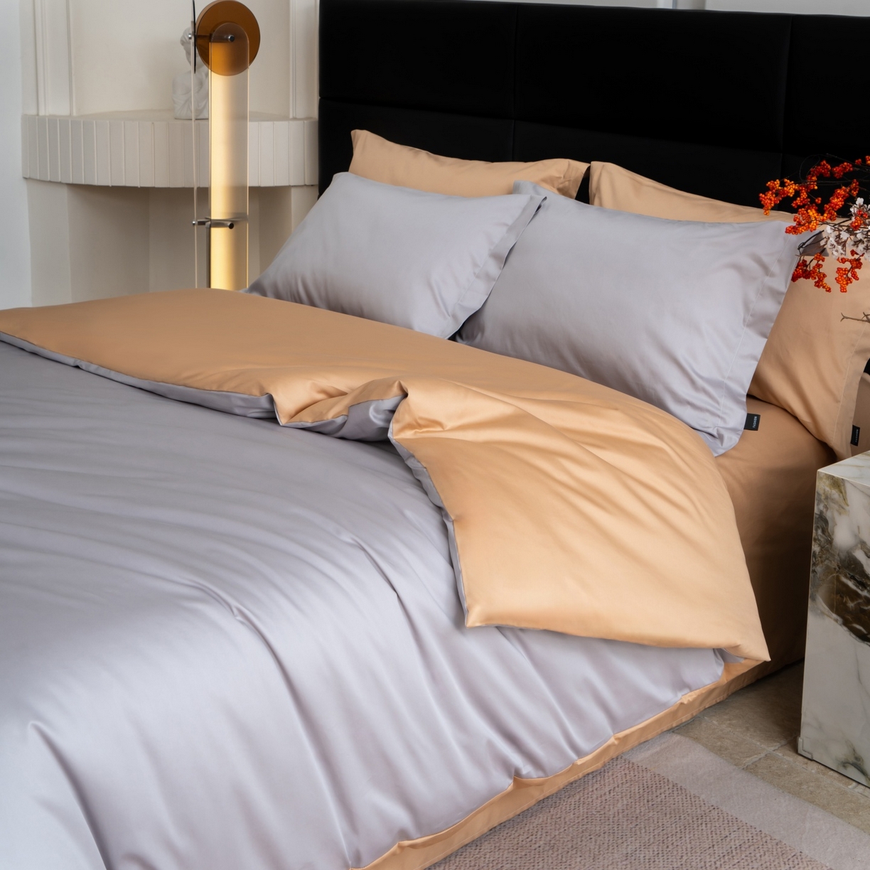 91家纺网 家纺一手货源 找家纺 凌云家纺 2026春夏新款A类100支长绒棉四件套-辉煌 礼盒装 提供买家秀  联系客服 辉煌（灰金）