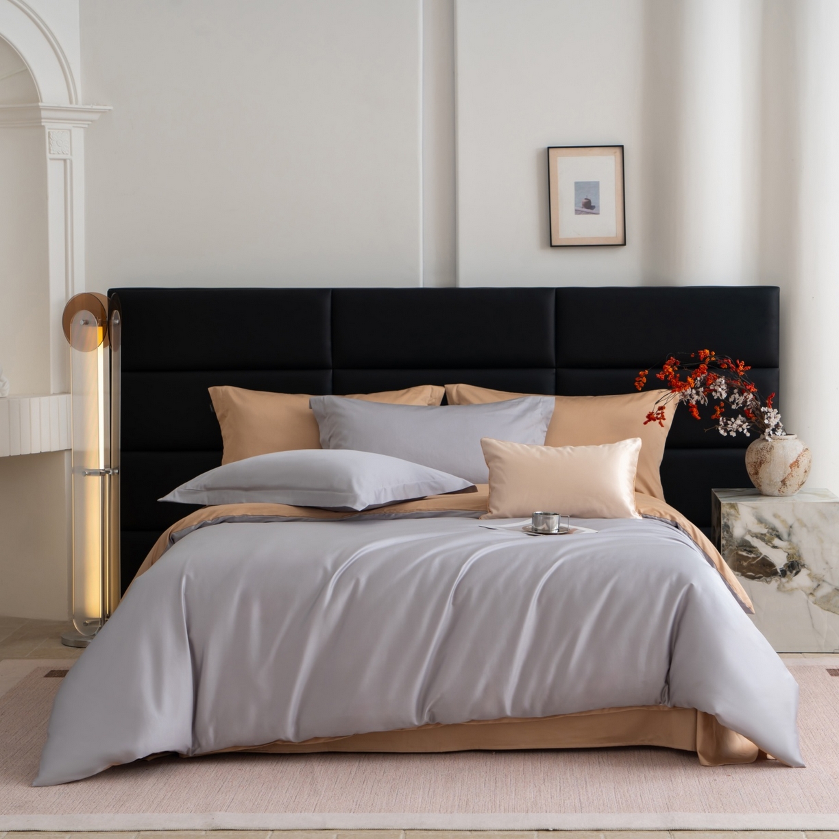 91家纺网 家纺一手货源 找家纺 凌云家纺 2026春夏新款A类100支长绒棉四件套-辉煌 礼盒装 提供买家秀  联系客服 辉煌（灰金）