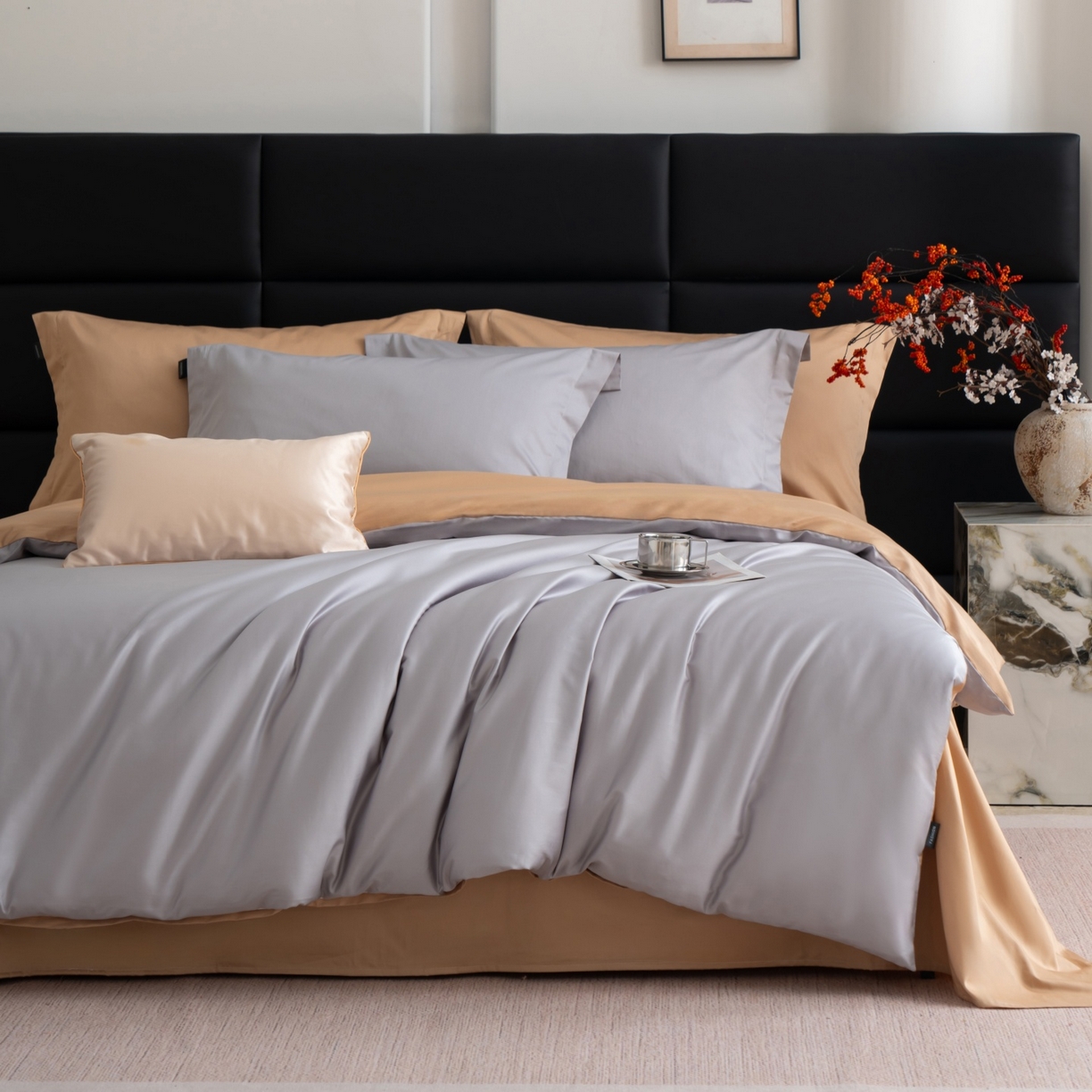 91家纺网 家纺一手货源 找家纺 凌云家纺 2026春夏新款A类100支长绒棉四件套-辉煌 礼盒装 提供买家秀  联系客服 辉煌（灰金）