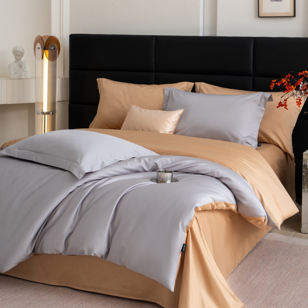 91家纺网 家纺一手货源 找家纺 凌云家纺 2026春夏新款A类100支长绒棉四件套-辉煌 礼盒装 提供买家秀  联系客服 辉煌（灰金）