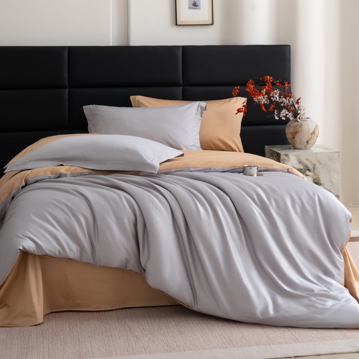 91家纺网 家纺一手货源 找家纺 凌云家纺 2026春夏新款A类100支长绒棉四件套-辉煌 礼盒装 提供买家秀  联系客服 辉煌（灰金）