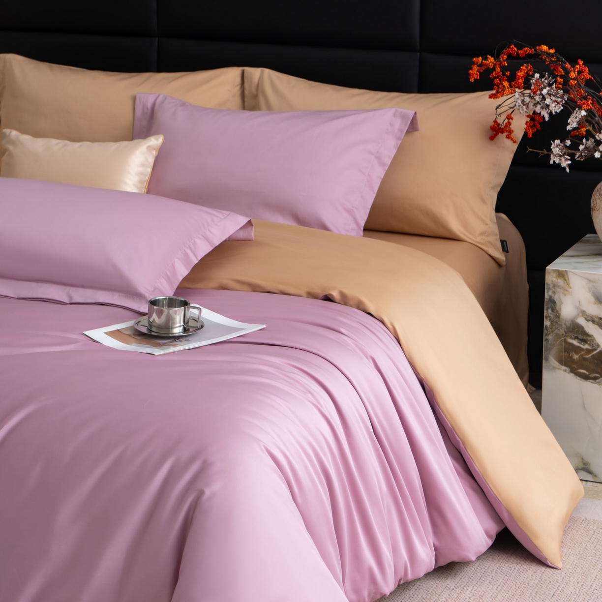 91家纺网 家纺一手货源 找家纺 凌云家纺 2026春夏新款A类100支长绒棉四件套-辉煌 礼盒装 提供买家秀  联系客服 辉煌（紫金）