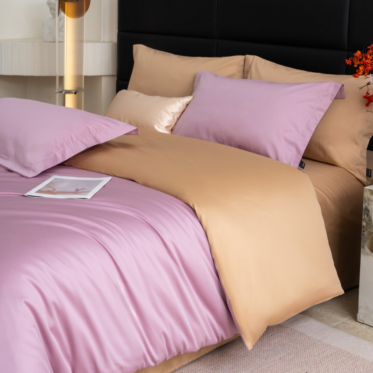 91家纺网 家纺一手货源 找家纺 凌云家纺 2026春夏新款A类100支长绒棉四件套-辉煌 礼盒装 提供买家秀  联系客服 辉煌（紫金）