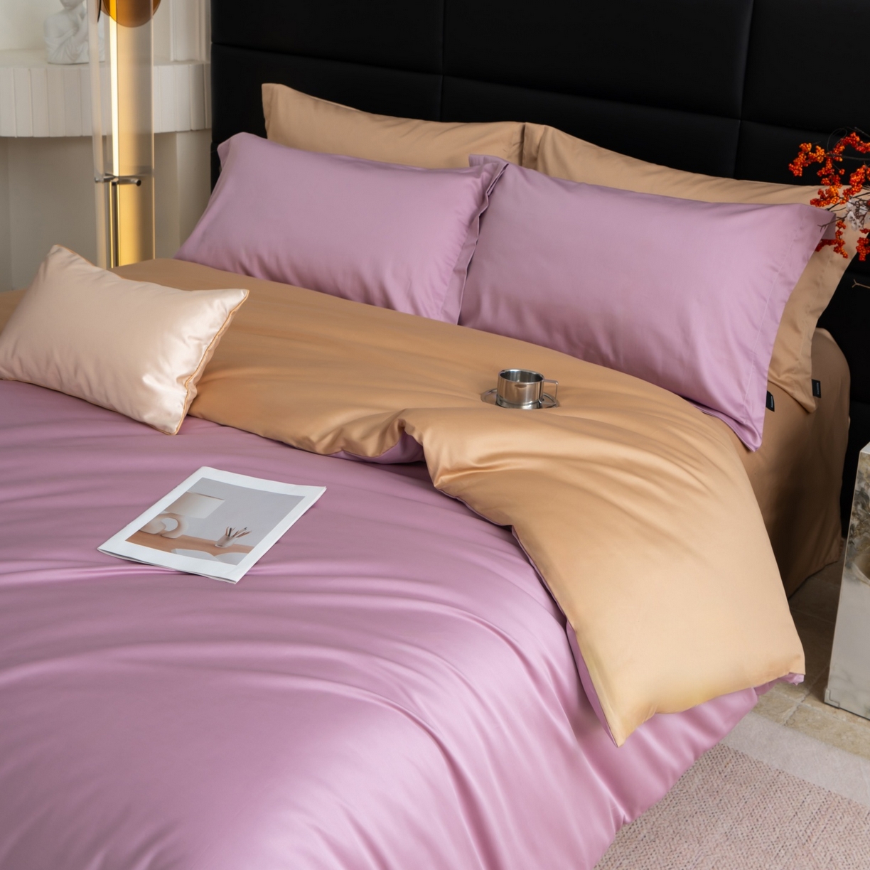 91家纺网 家纺一手货源 找家纺 凌云家纺 2026春夏新款A类100支长绒棉四件套-辉煌 礼盒装 提供买家秀  联系客服 辉煌（紫金）