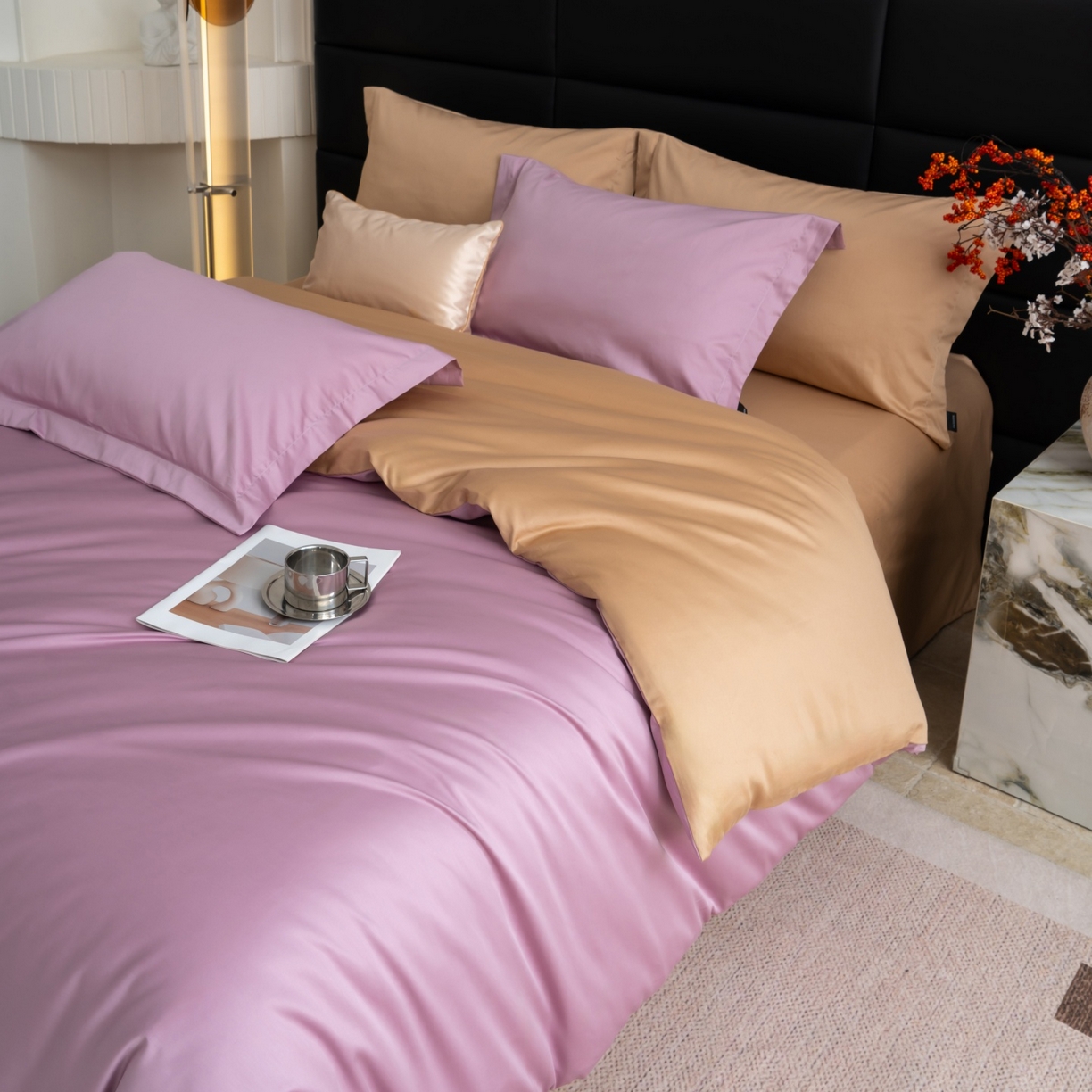 91家纺网 家纺一手货源 找家纺 凌云家纺 2026春夏新款A类100支长绒棉四件套-辉煌 礼盒装 提供买家秀  联系客服 辉煌（紫金）