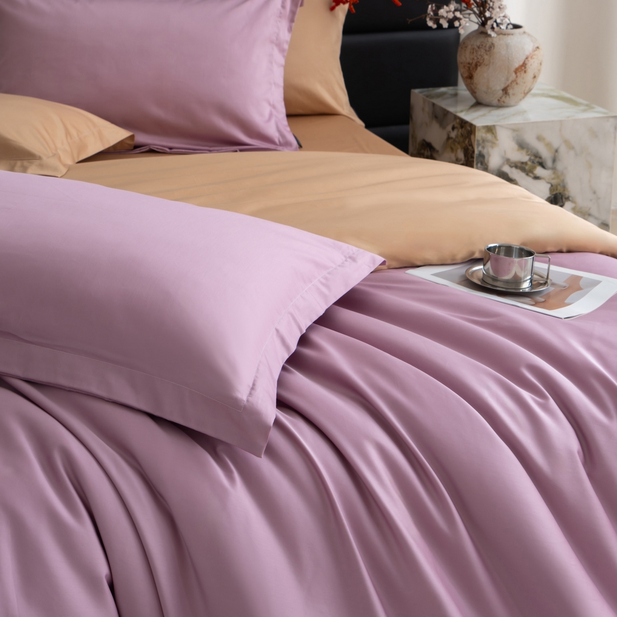 91家纺网 家纺一手货源 找家纺 凌云家纺 2026春夏新款A类100支长绒棉四件套-辉煌 礼盒装 提供买家秀  联系客服 辉煌（紫金）