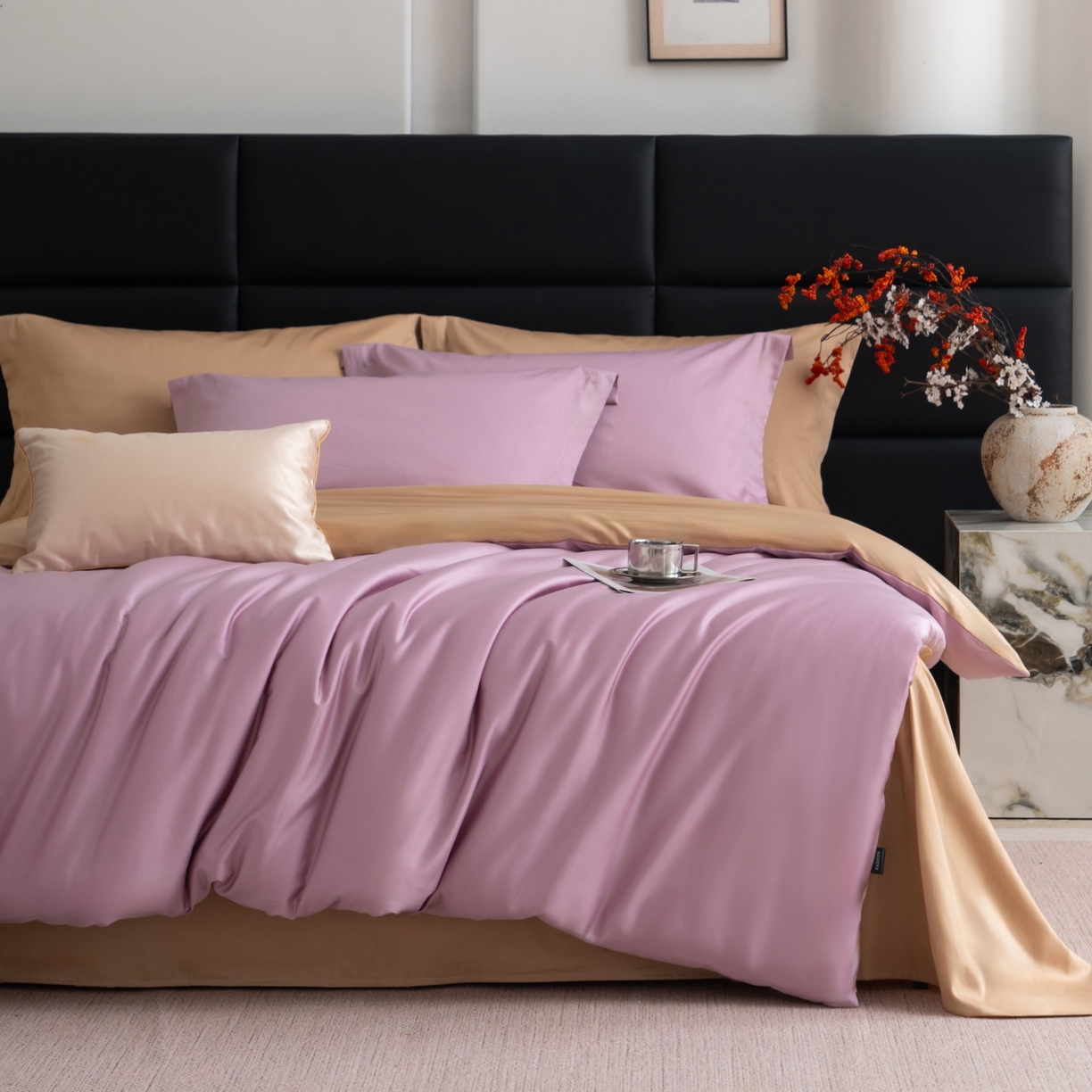 91家纺网 家纺一手货源 找家纺 凌云家纺 2026春夏新款A类100支长绒棉四件套-辉煌 礼盒装 提供买家秀  联系客服 辉煌（紫金）