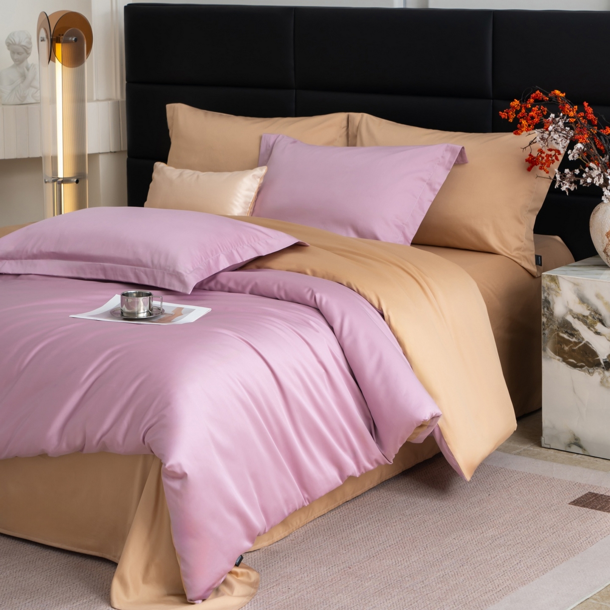 91家纺网 家纺一手货源 找家纺 凌云家纺 2026春夏新款A类100支长绒棉四件套-辉煌 礼盒装 提供买家秀  联系客服 辉煌（紫金）