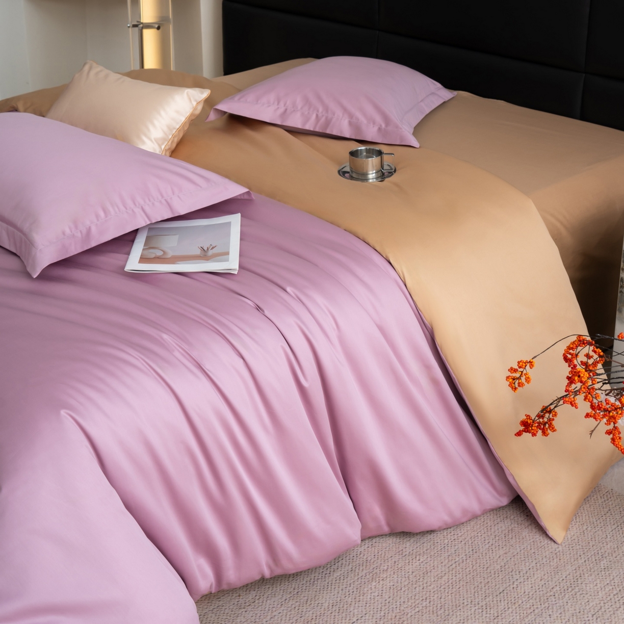 91家纺网 家纺一手货源 找家纺 凌云家纺 2026春夏新款A类100支长绒棉四件套-辉煌 礼盒装 提供买家秀  联系客服 辉煌（紫金）