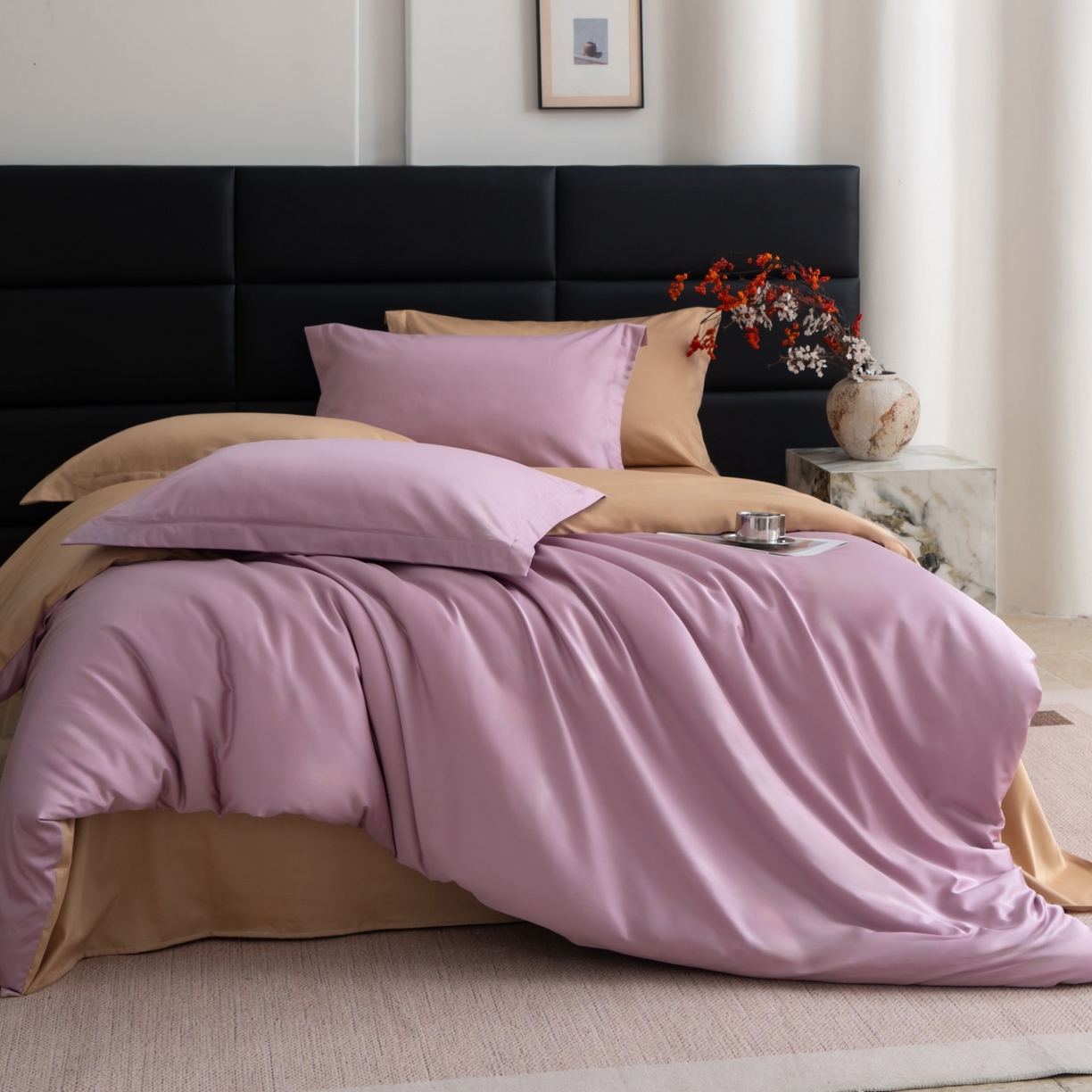 91家纺网 家纺一手货源 找家纺 凌云家纺 2026春夏新款A类100支长绒棉四件套-辉煌 礼盒装 提供买家秀  联系客服 辉煌（紫金）