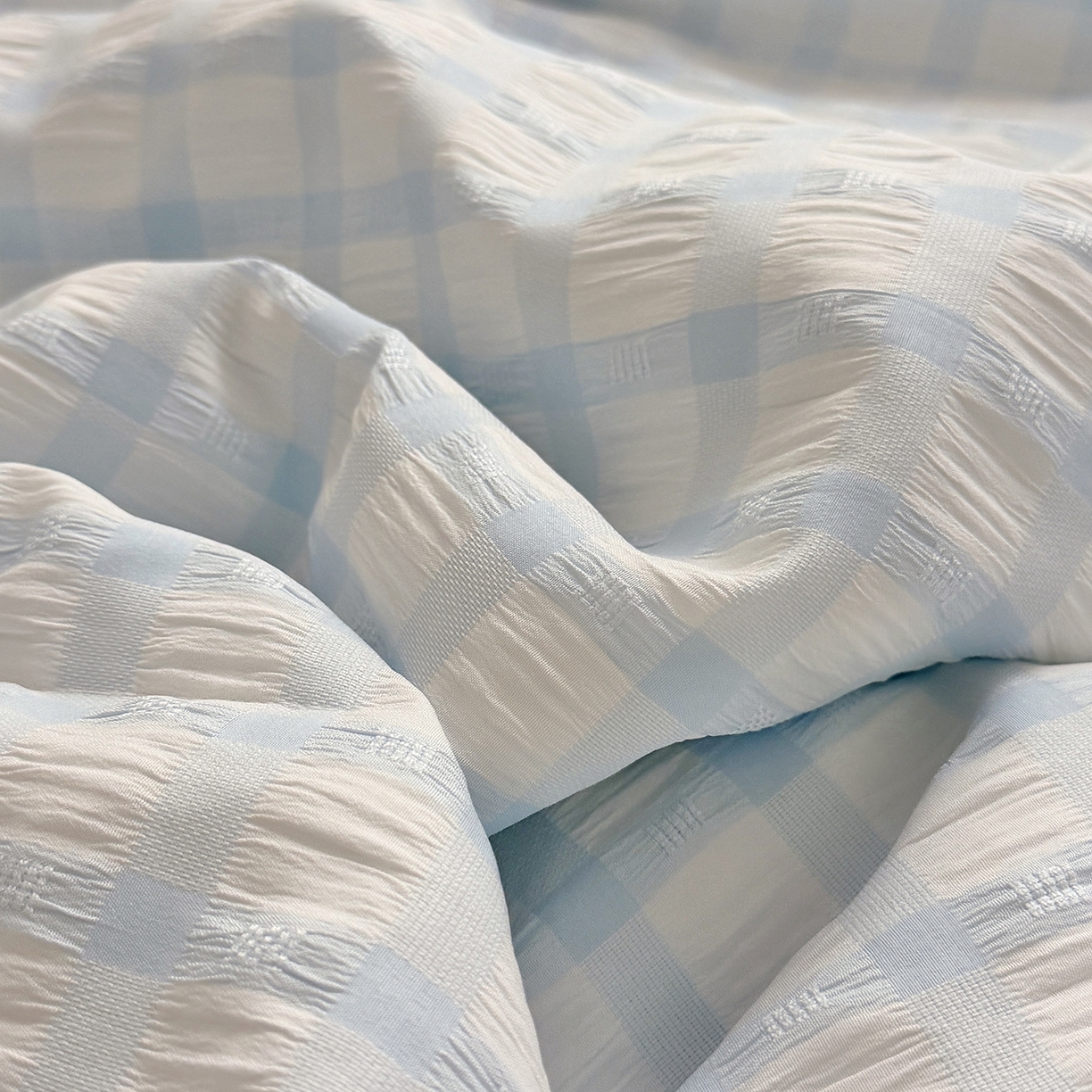 91家纺网 家纺一手货源 找家纺 （总）乐卧家居 2026新款韩系千禧梦核多巴胺美学少女感格纹褶皱款荷叶边夏被空调被