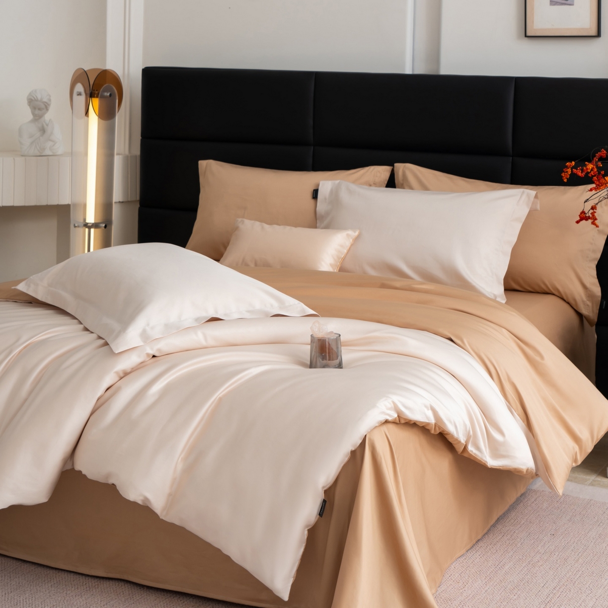 91家纺网 家纺一手货源 找家纺 凌云家纺 2026春夏新款A类100支长绒棉四件套-辉煌 礼盒装 提供买家秀  联系客服 辉煌（奶昔+金）