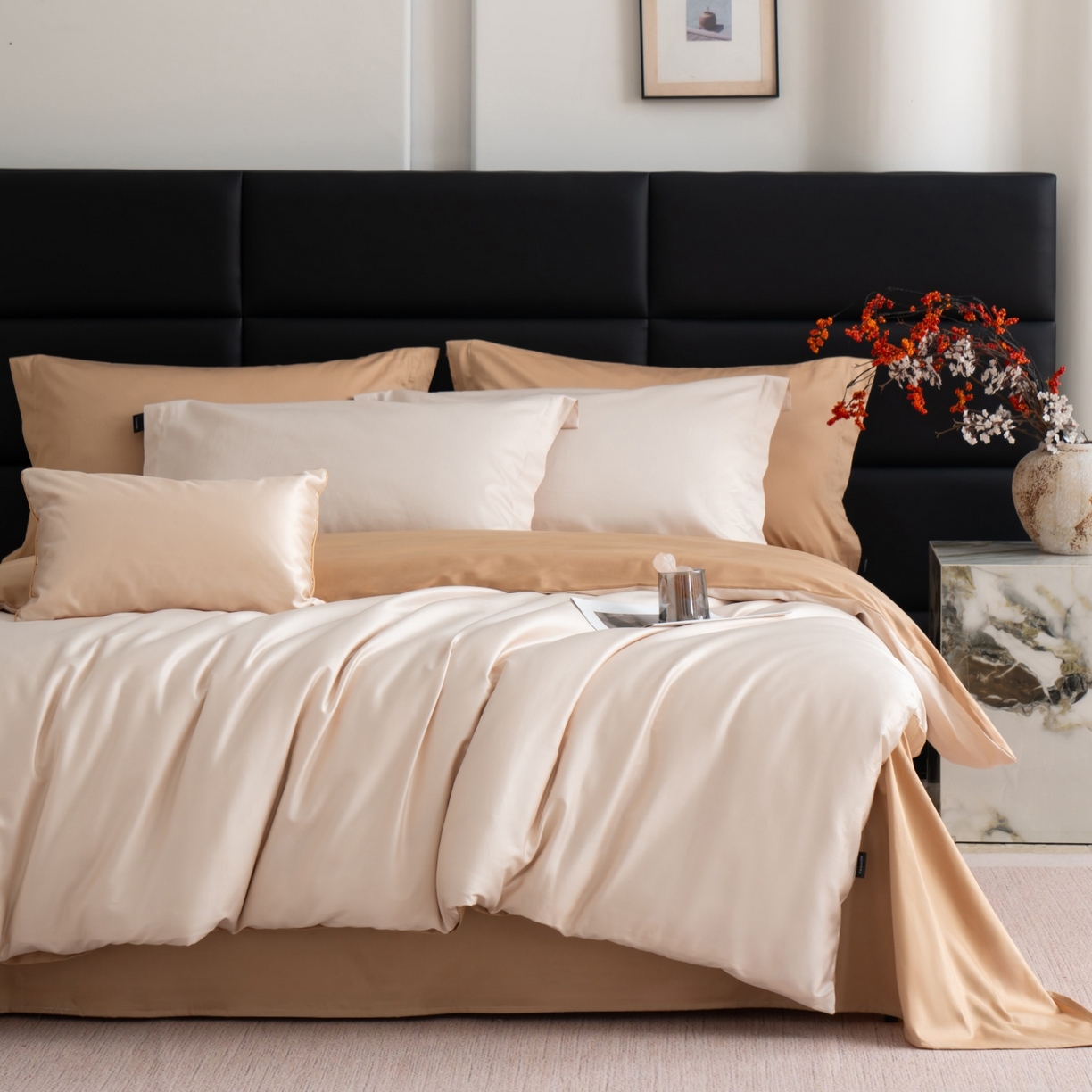 91家纺网 家纺一手货源 找家纺 凌云家纺 2026春夏新款A类100支长绒棉四件套-辉煌 礼盒装 提供买家秀  联系客服 辉煌（奶昔+金）