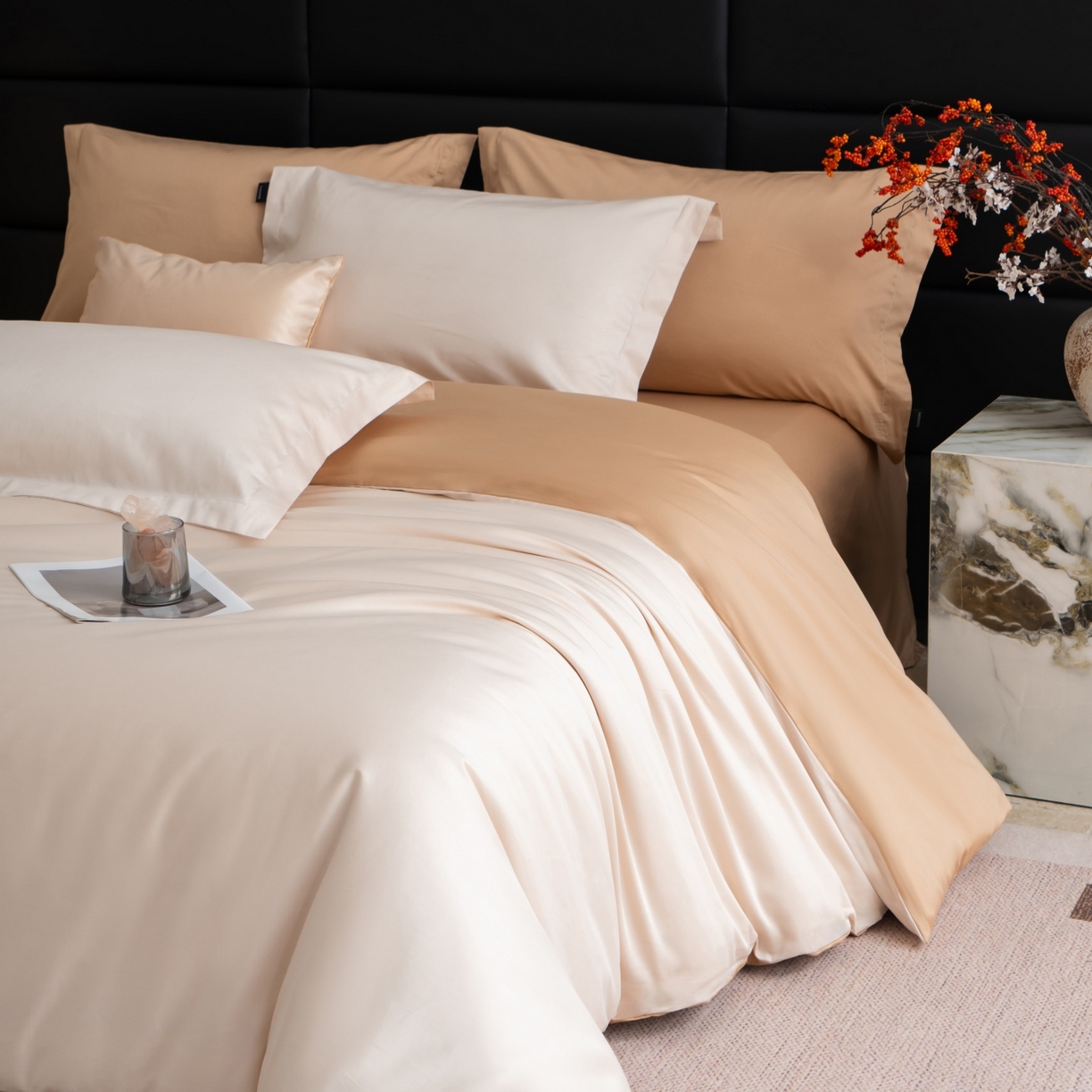 91家纺网 家纺一手货源 找家纺 凌云家纺 2026春夏新款A类100支长绒棉四件套-辉煌 礼盒装 提供买家秀  联系客服 辉煌（奶昔+金）