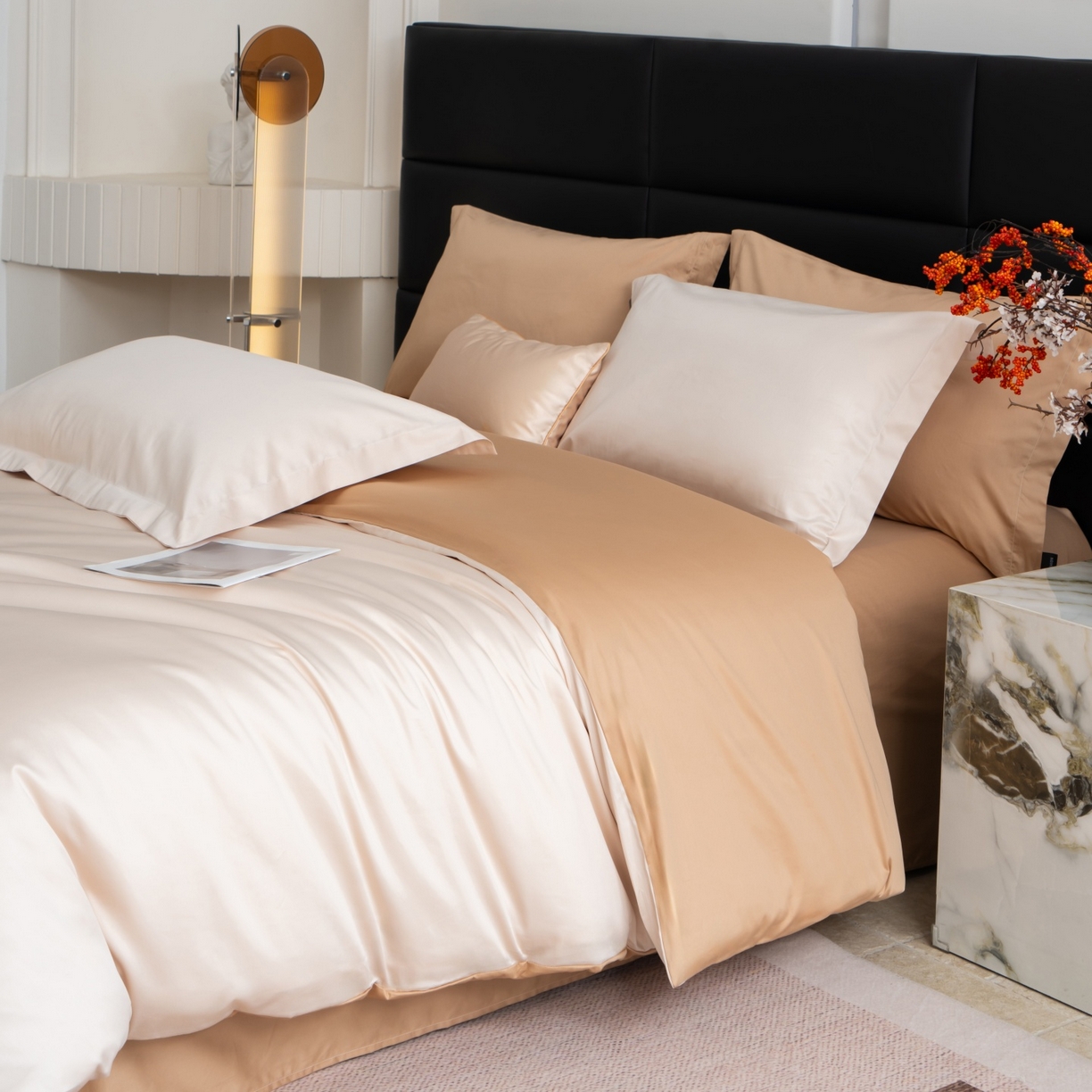 91家纺网 家纺一手货源 找家纺 凌云家纺 2026春夏新款A类100支长绒棉四件套-辉煌 礼盒装 提供买家秀  联系客服 辉煌（奶昔+金）