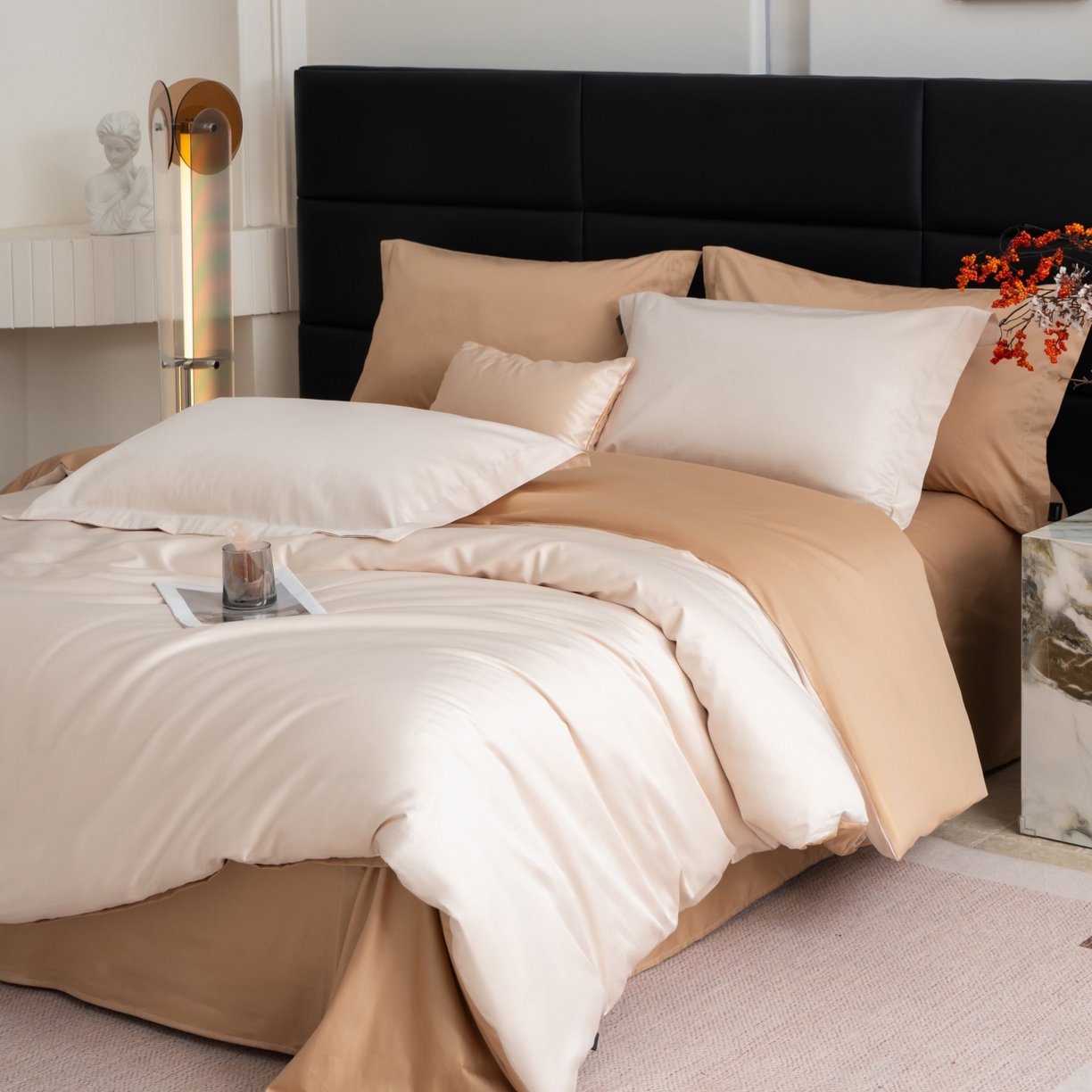 91家纺网 家纺一手货源 找家纺 凌云家纺 2026春夏新款A类100支长绒棉四件套-辉煌 礼盒装 提供买家秀  联系客服 辉煌（奶昔+金）