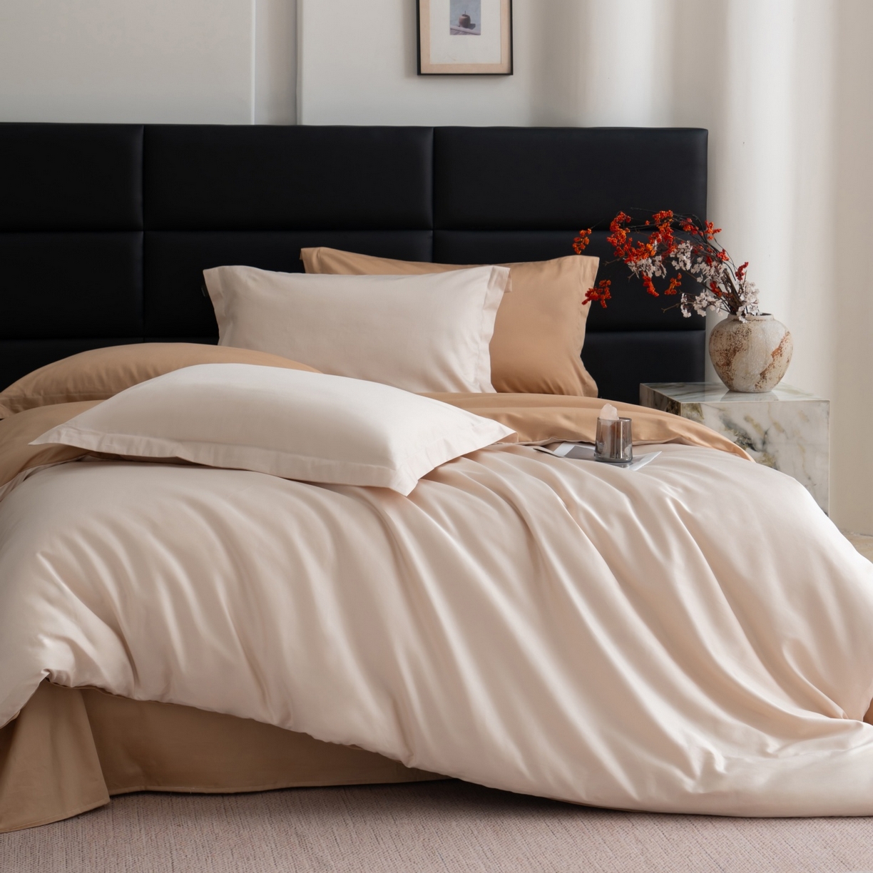 91家纺网 家纺一手货源 找家纺 凌云家纺 2026春夏新款A类100支长绒棉四件套-辉煌 礼盒装 提供买家秀  联系客服 辉煌（奶昔+金）