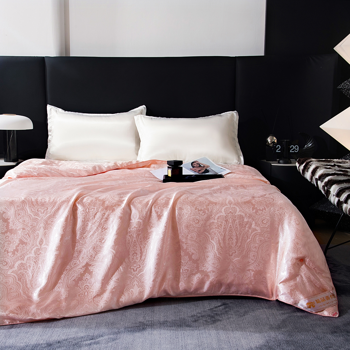 鑫田家纺 2026新款大提花100%蚕丝被柞蚕丝夏凉被春秋被冬被子母被礼品被夏被桑蚕丝被 皇冠-美玉色