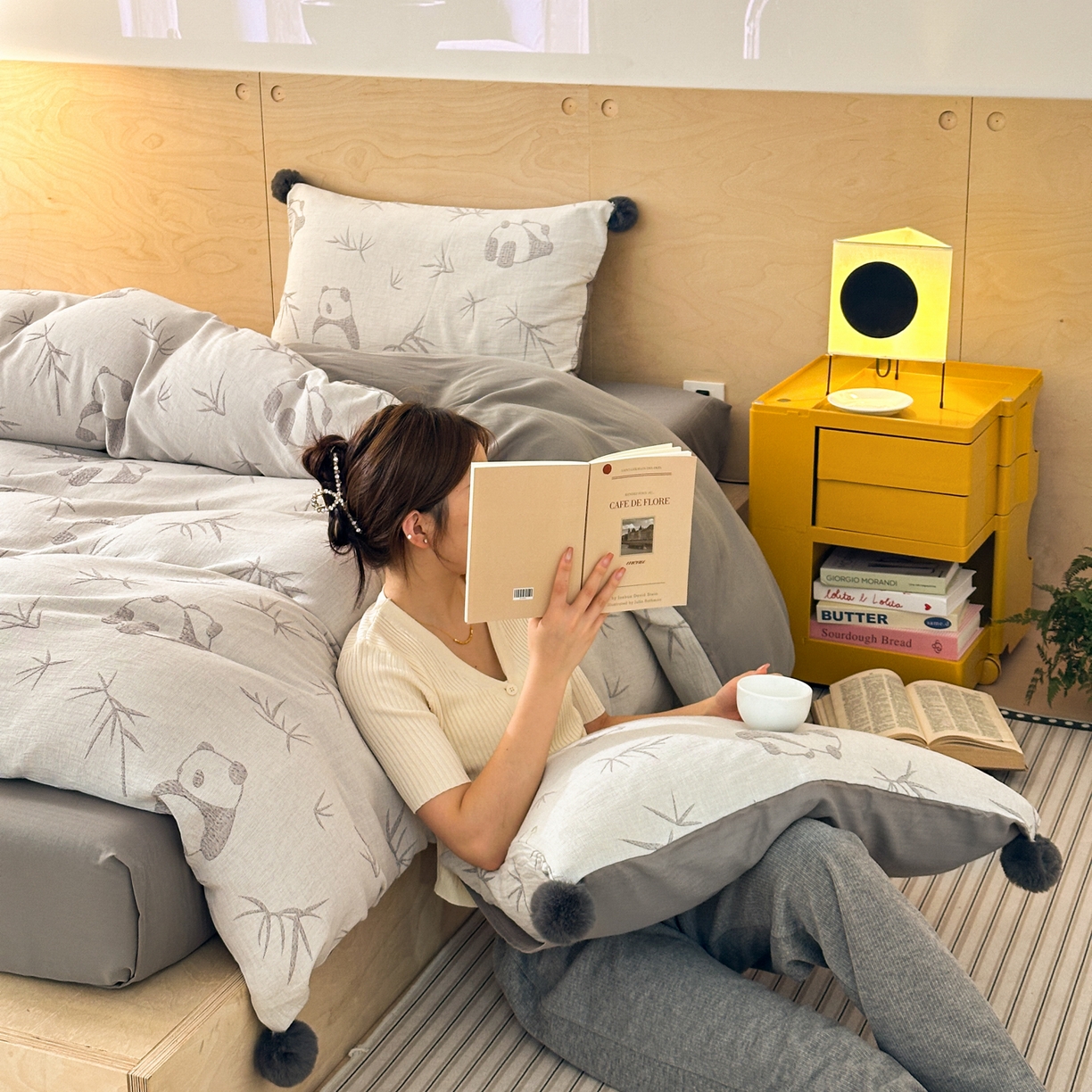 91家纺网 家纺一手货源 找家纺 （总）丽涵家纺 2026春夏新款全棉纯棉水洗纱布提花四件套-竹韵熊猫