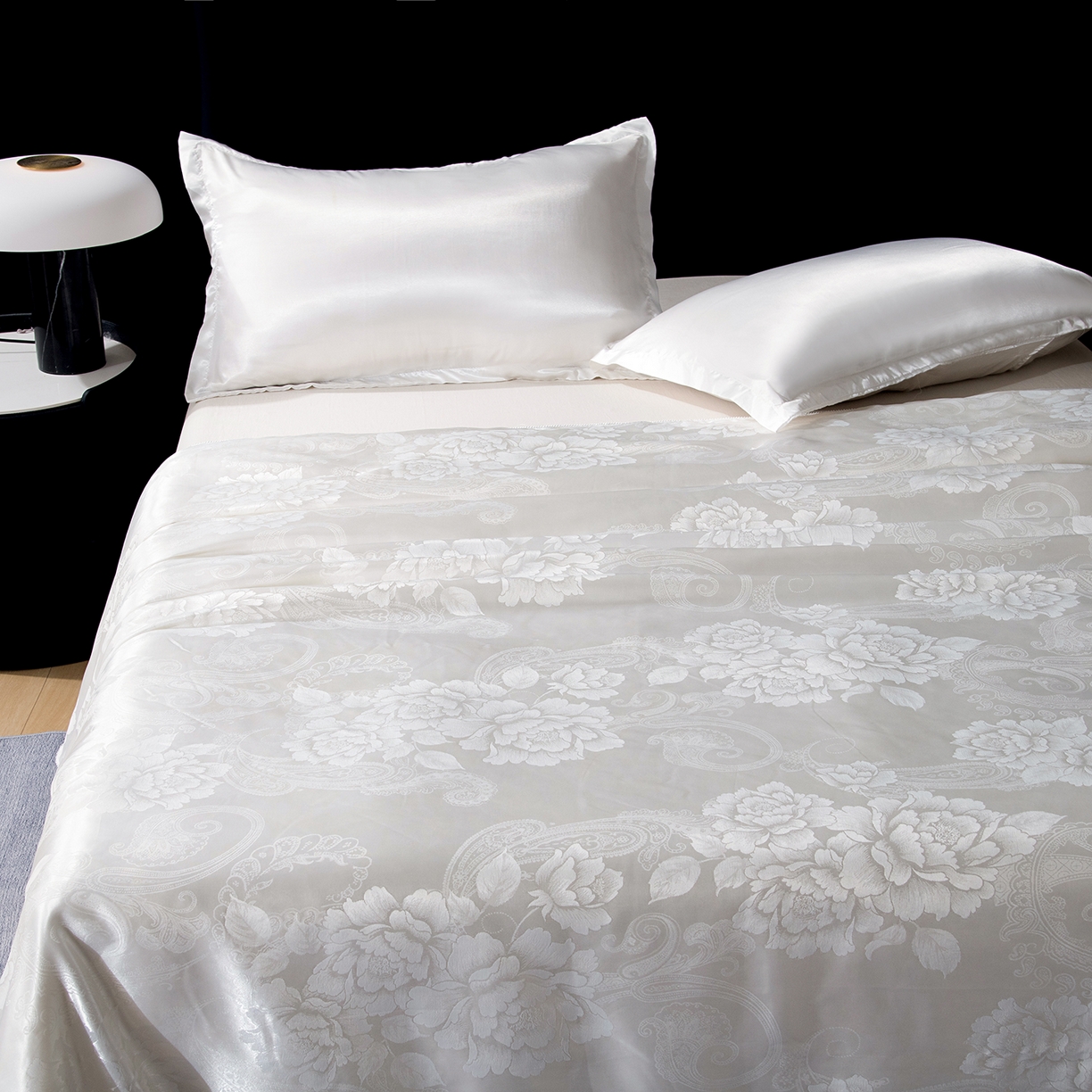 91家纺网 家纺一手货源 找家纺 鑫田家纺 2026新款100%蚕丝被柞蚕丝夏凉被牡丹花大提花春秋被冬被子母被礼品被夏被桑蚕丝被 牡丹花-白色