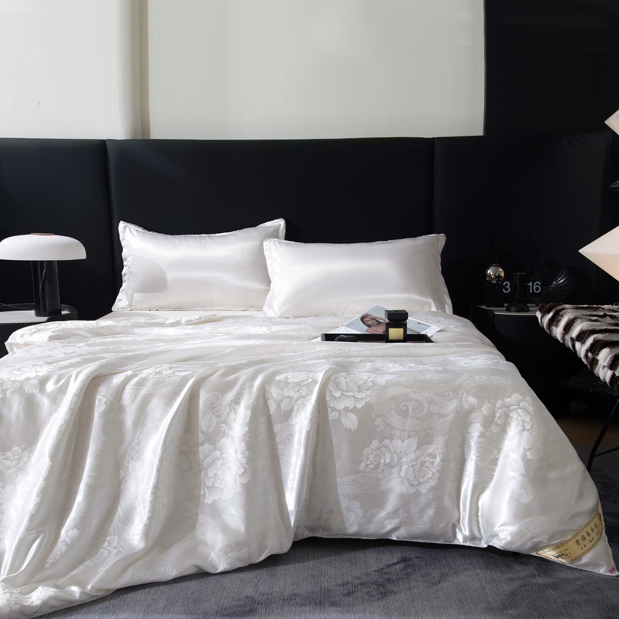 91家纺网 家纺一手货源 找家纺 鑫田家纺 2026新款100%蚕丝被柞蚕丝夏凉被牡丹花大提花春秋被冬被子母被礼品被夏被桑蚕丝被 牡丹花-白色