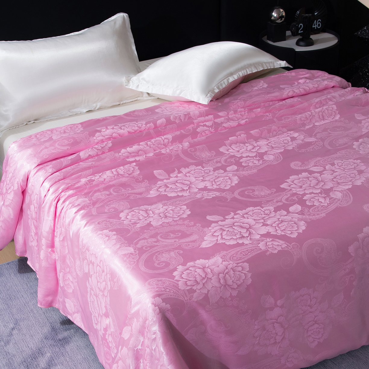 91家纺网 家纺一手货源 找家纺 鑫田家纺 2026新款100%蚕丝被柞蚕丝夏凉被牡丹花大提花春秋被冬被子母被礼品被夏被桑蚕丝被 牡丹花-粉色