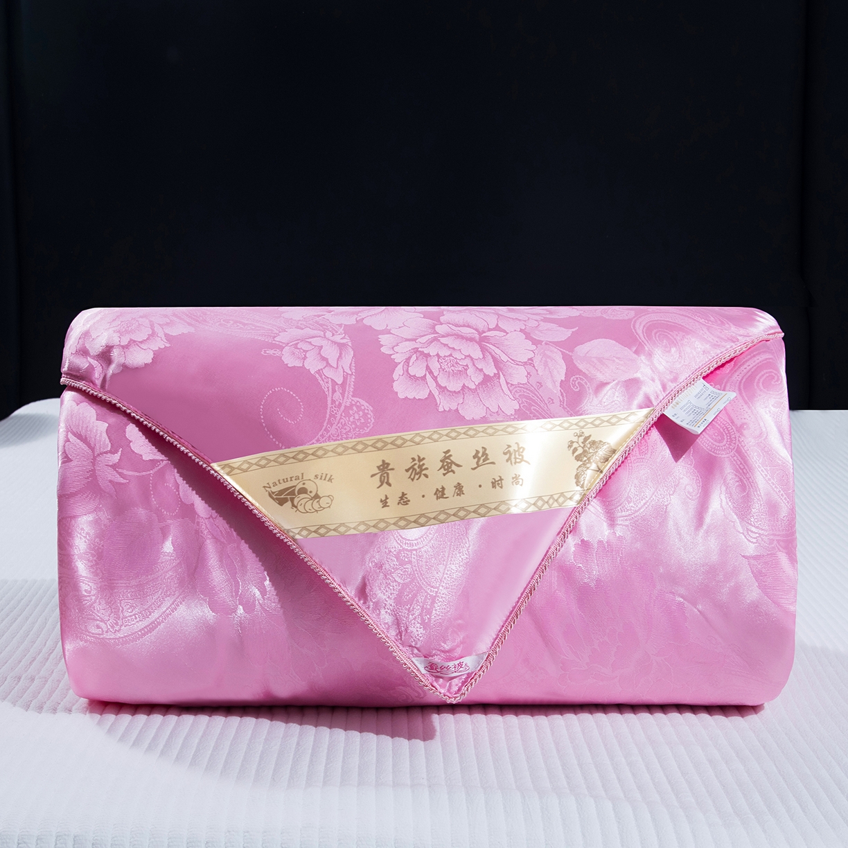 鑫田家纺 2026新款100%蚕丝被柞蚕丝夏凉被牡丹花大提花春秋被冬被子母被礼品被夏被桑蚕丝被 牡丹花-粉色