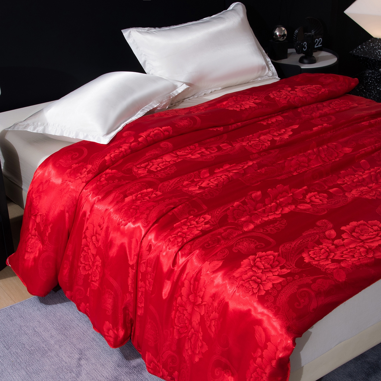 91家纺网 家纺一手货源 找家纺 鑫田家纺 2026新款100%蚕丝被柞蚕丝夏凉被牡丹花大提花春秋被冬被子母被礼品被夏被桑蚕丝被 牡丹花-红色