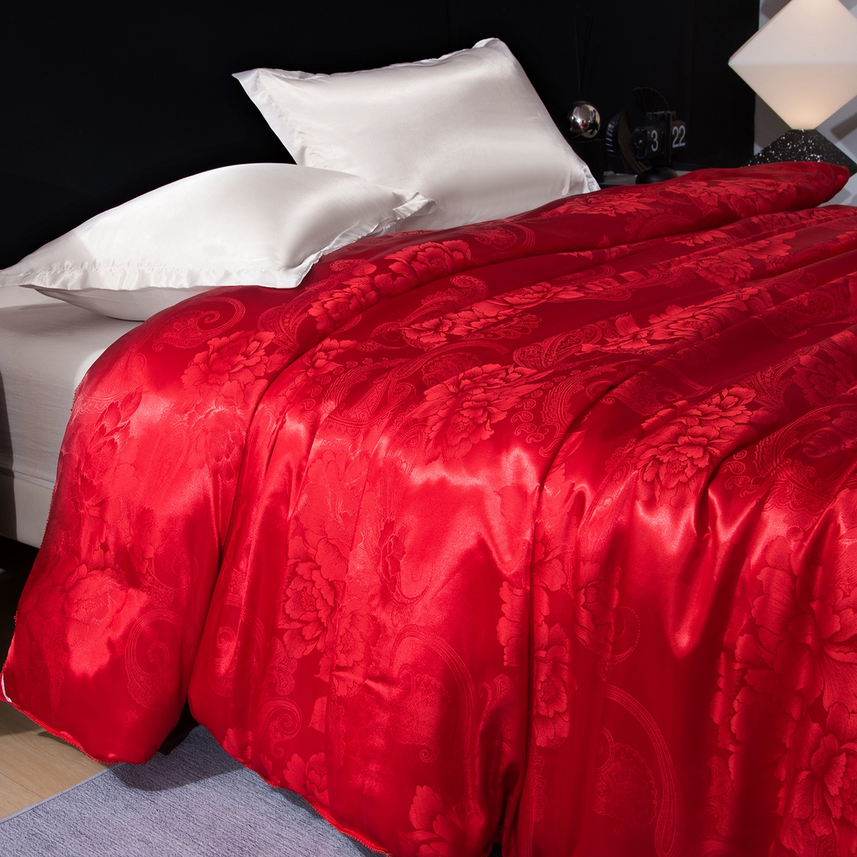 91家纺网 家纺一手货源 找家纺 鑫田家纺 2026新款100%蚕丝被柞蚕丝夏凉被牡丹花大提花春秋被冬被子母被礼品被夏被桑蚕丝被 牡丹花-红色