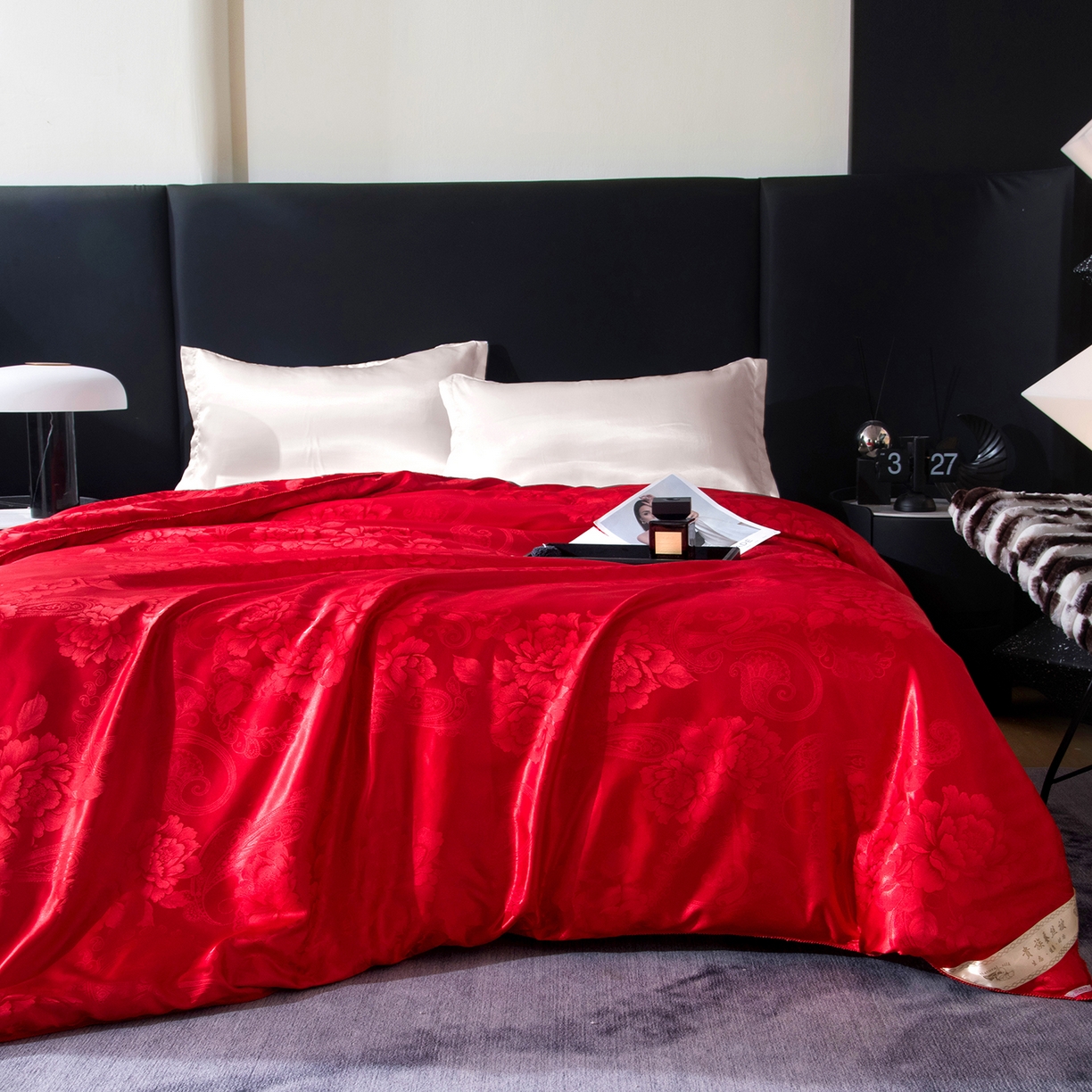 91家纺网 家纺一手货源 找家纺 鑫田家纺 2026新款100%蚕丝被柞蚕丝夏凉被牡丹花大提花春秋被冬被子母被礼品被夏被桑蚕丝被 牡丹花-红色