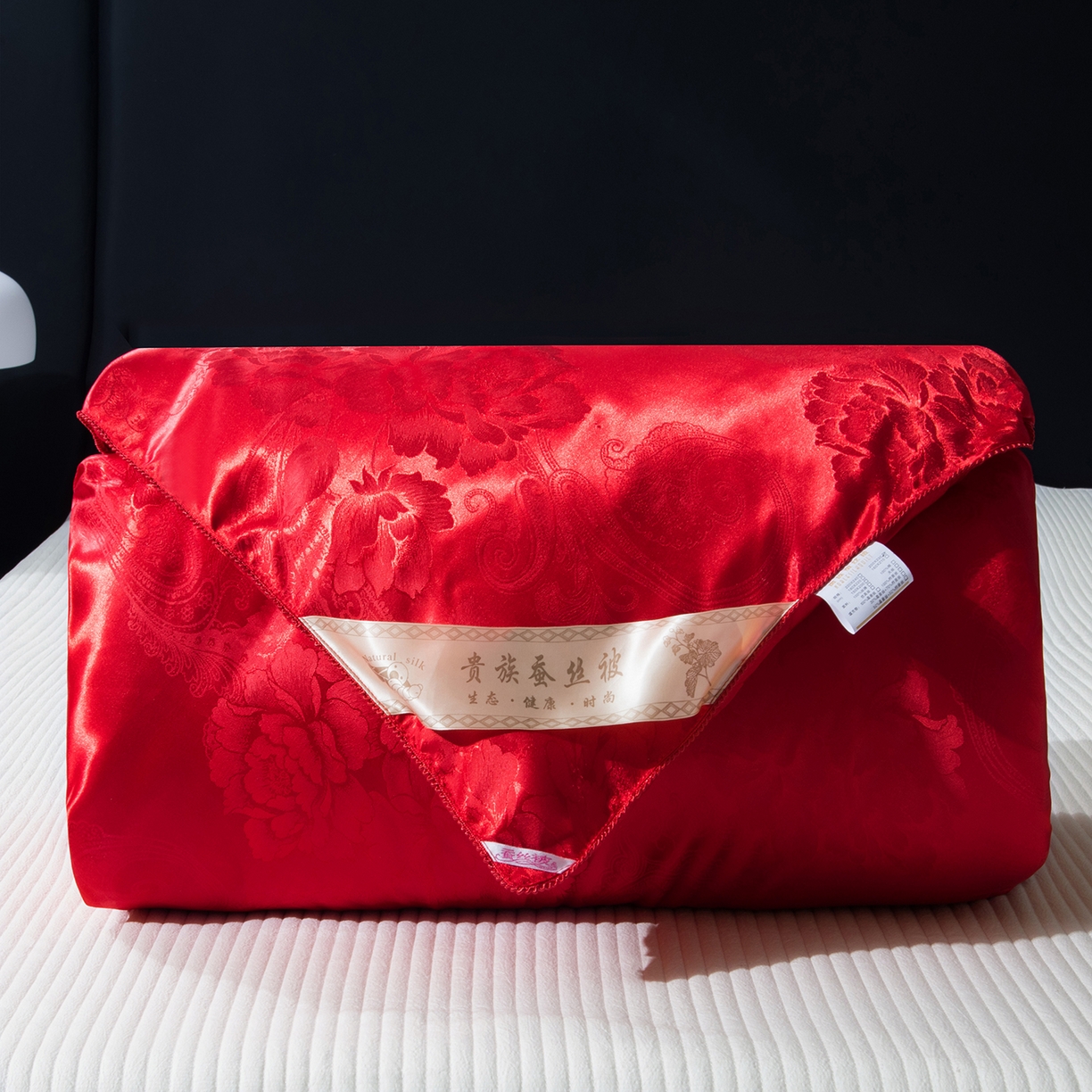 鑫田家纺 2026新款100%蚕丝被柞蚕丝夏凉被牡丹花大提花春秋被冬被子母被礼品被夏被桑蚕丝被 牡丹花-红色
