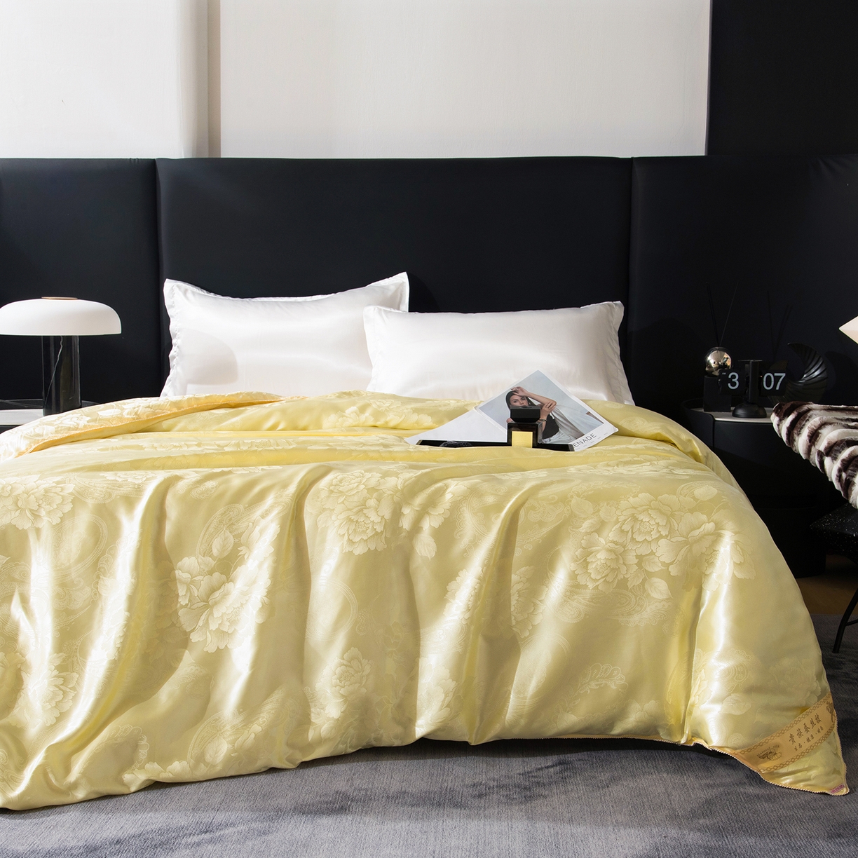 91家纺网 家纺一手货源 找家纺 鑫田家纺 2026新款100%蚕丝被柞蚕丝夏凉被牡丹花大提花春秋被冬被子母被礼品被夏被桑蚕丝被 牡丹花金-黄色