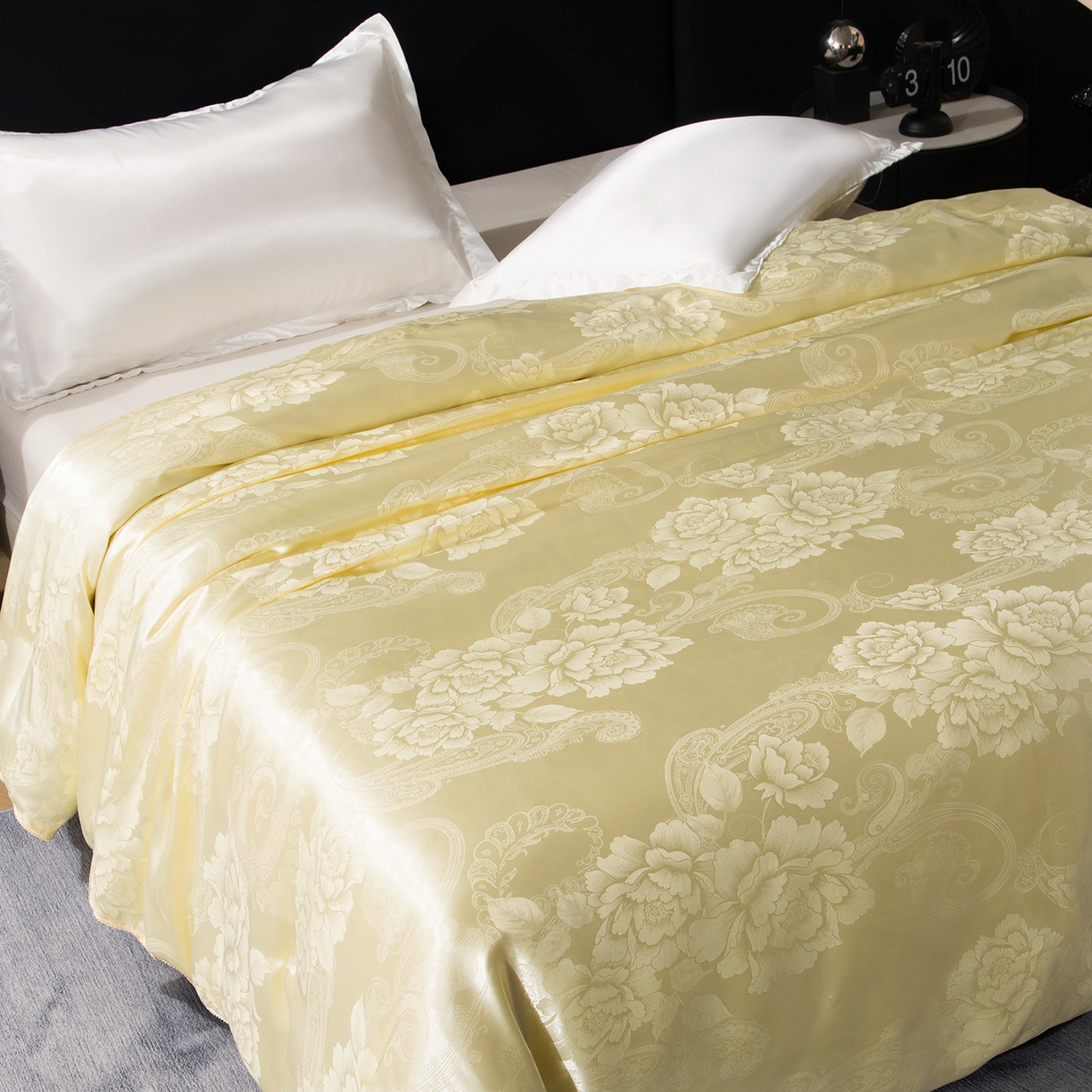 91家纺网 家纺一手货源 找家纺 鑫田家纺 2026新款100%蚕丝被柞蚕丝夏凉被牡丹花大提花春秋被冬被子母被礼品被夏被桑蚕丝被 牡丹花金-黄色