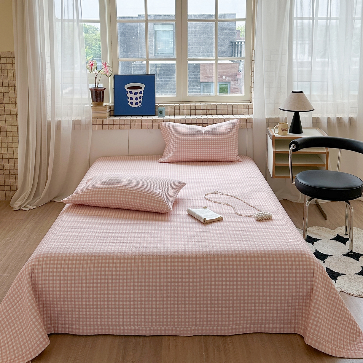 91家纺网 家纺一手货源 找家纺 琳可家居 2026新款双面60S全棉水洗棉刺绣床盖三件套可搭配同款夏被A类-星空间系列 星空间-浅咖