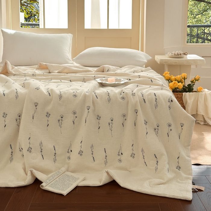 91家纺网 家纺一手货源 找家纺 （总）木楌家居 2026新款棉麻皱皱纱刺绣款夏被-棉野序章系列